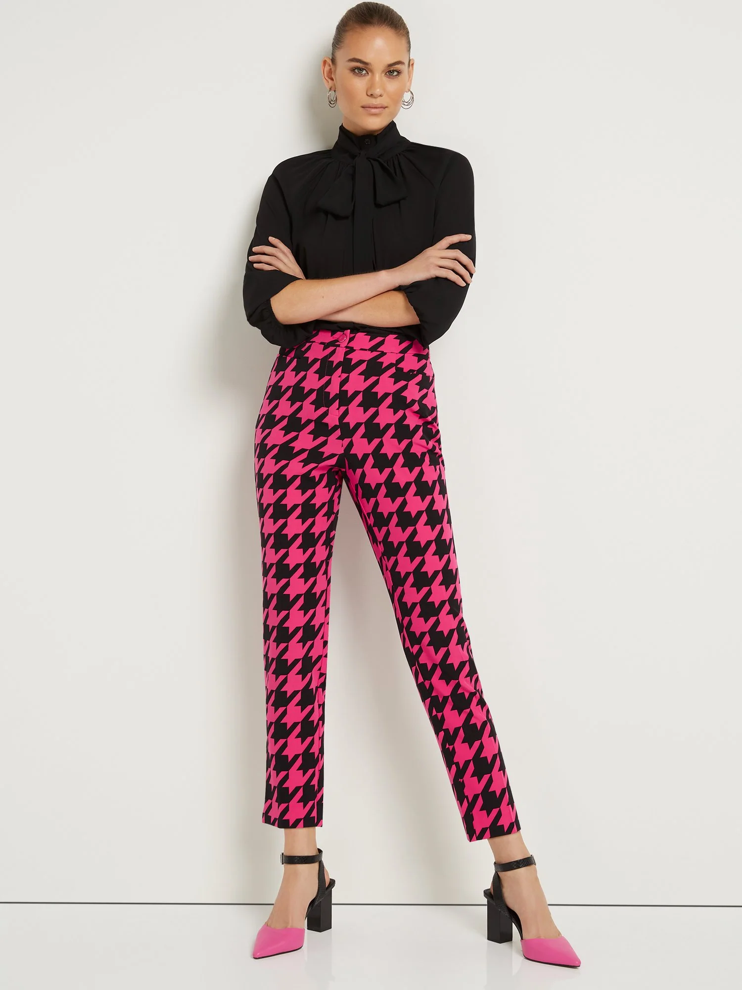 Tall Houndstooth Button-Waist Straight-Leg Ankle Pant - Image 8