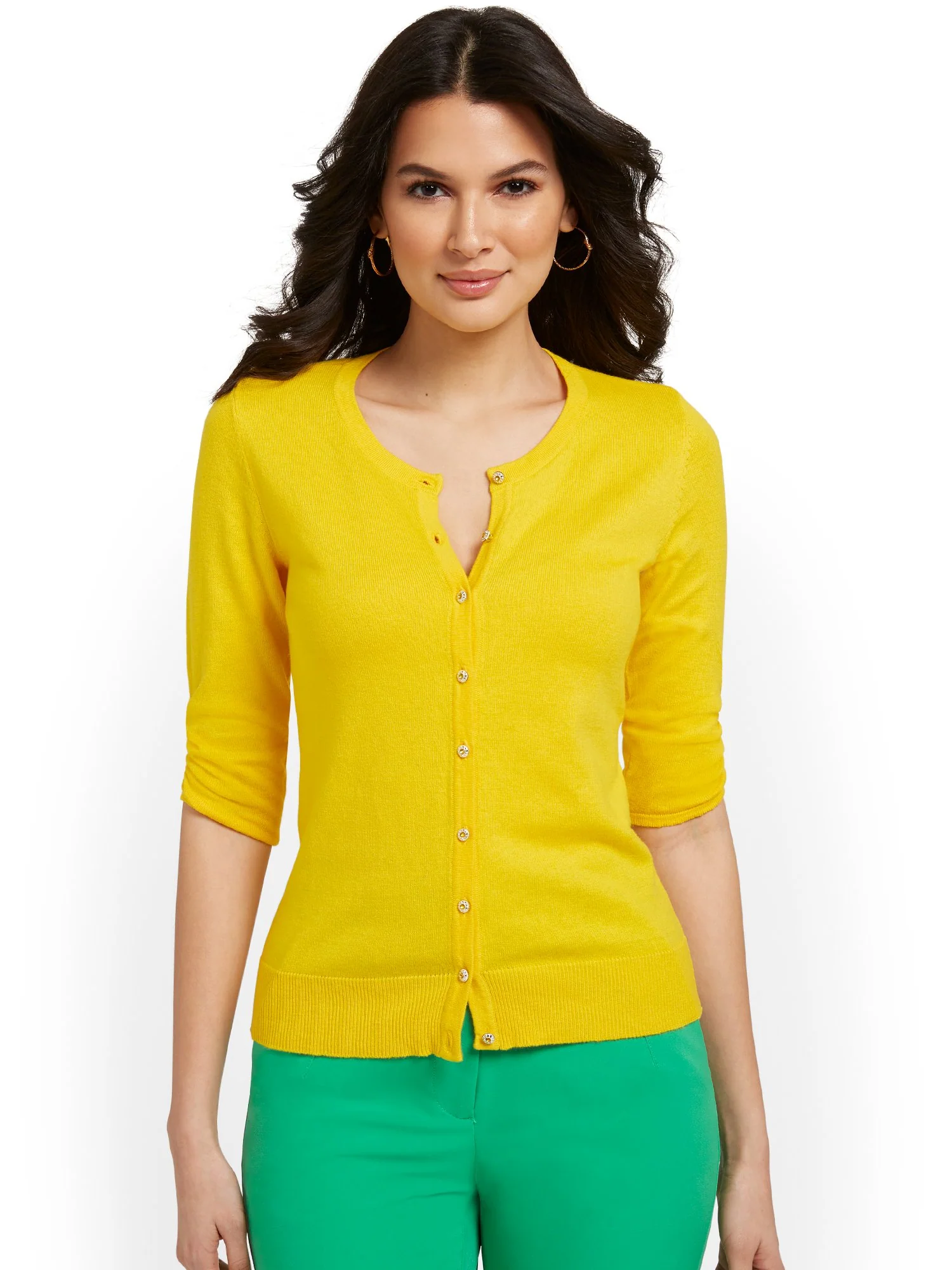 Tall Jeweled-Button Chelsea Crewneck Cardigan - Image 15