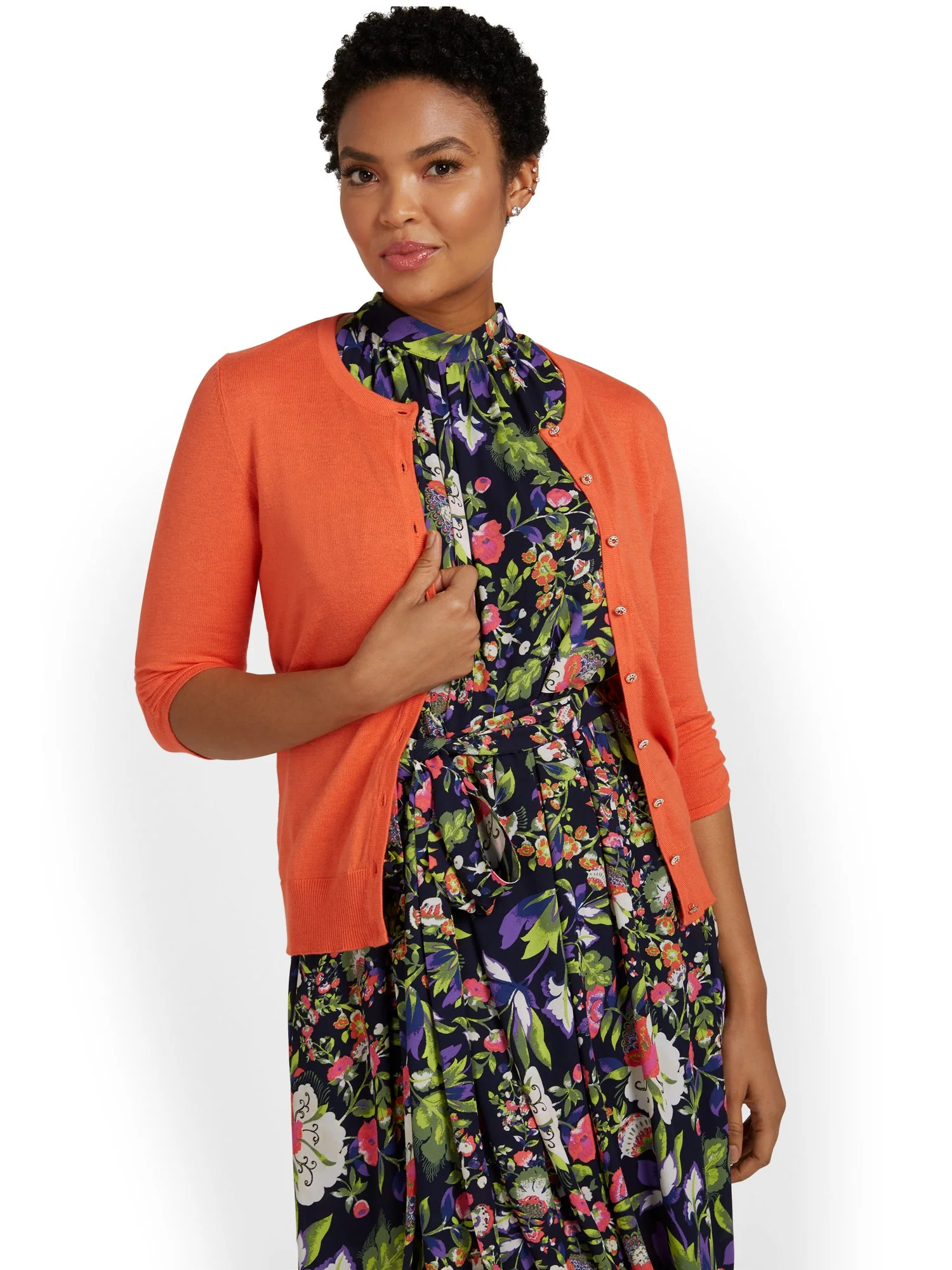 Tall Jeweled-Button Chelsea Crewneck Cardigan - Image 24