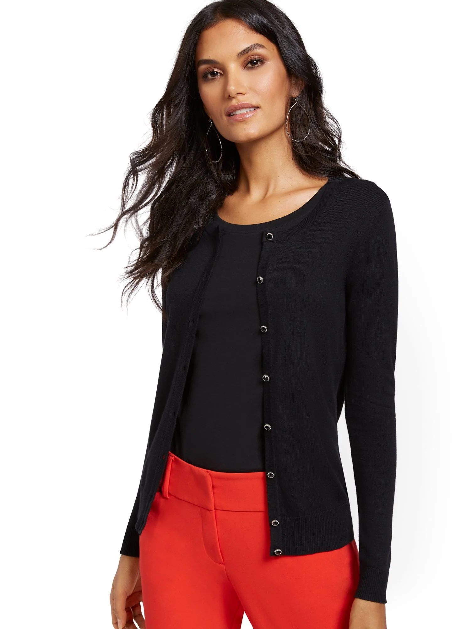 Tall Jeweltone-Button Chelsea Crewneck Cardigan - Image 2