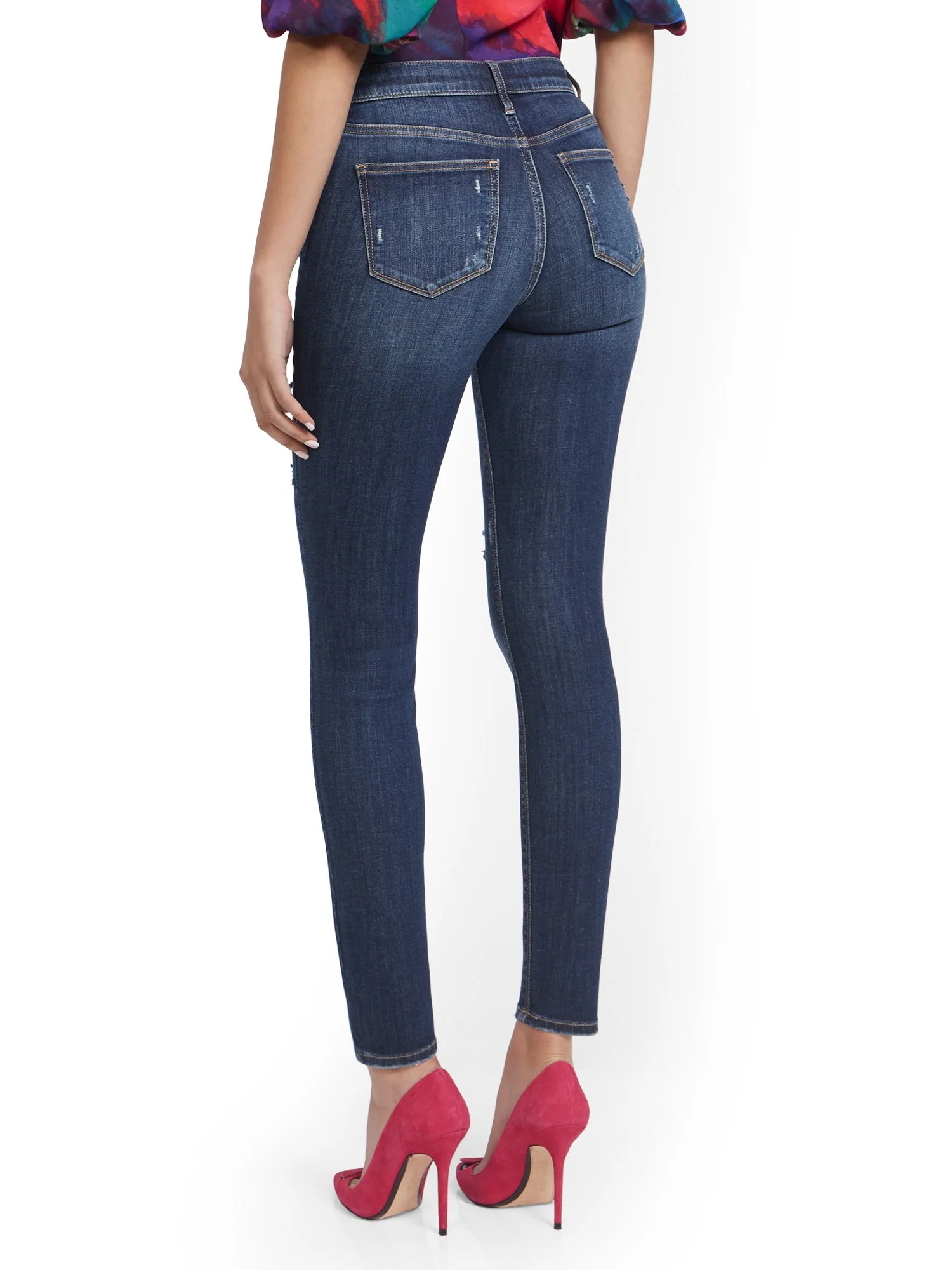 Tall Lexi Mid-Rise Destroyed Super-Skinny Jeans - Cowboy Blue - Image 2
