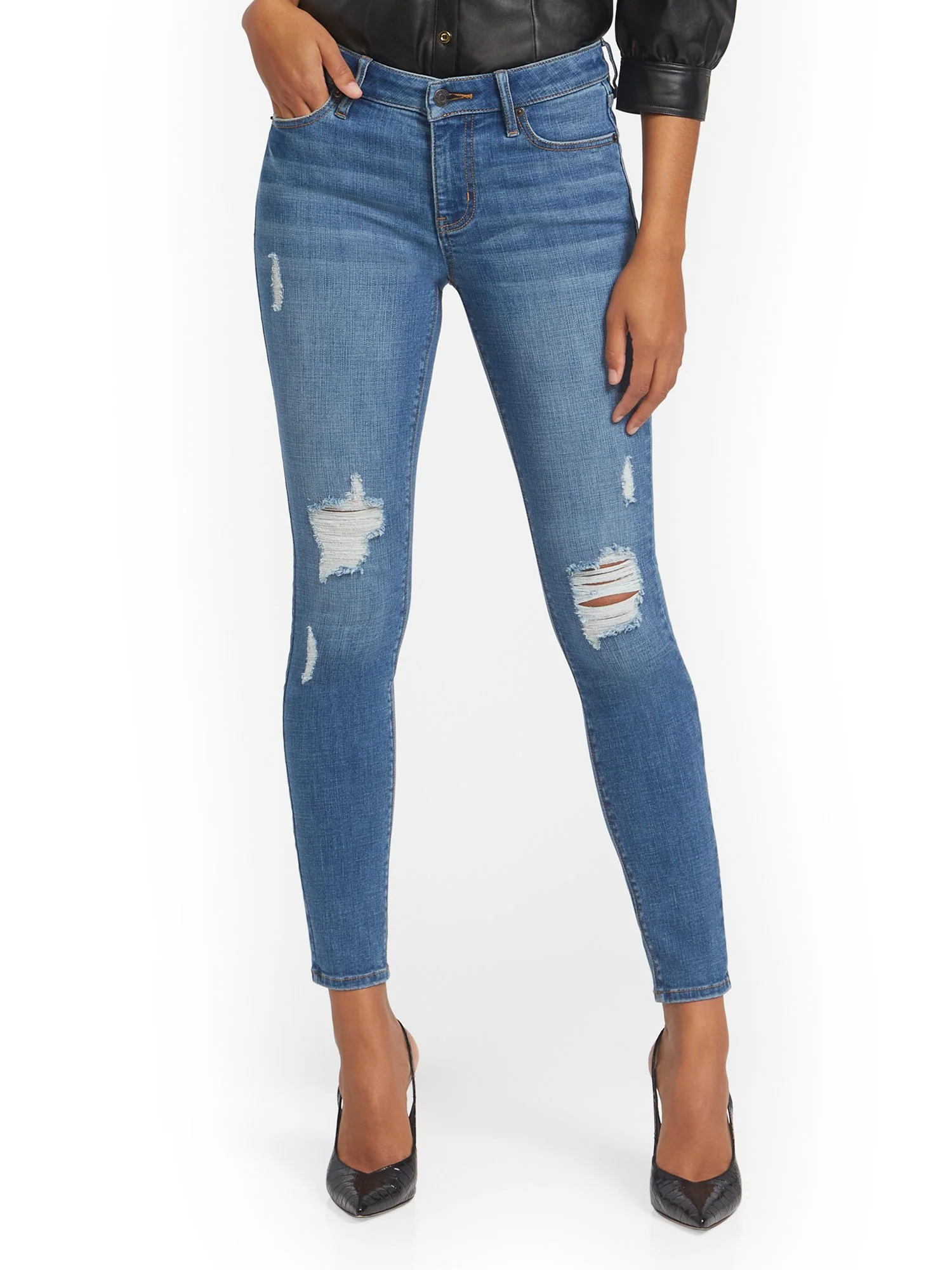 Tall Lexi Mid-Rise Destroyed Super-Skinny Jeans - Fetching Wash