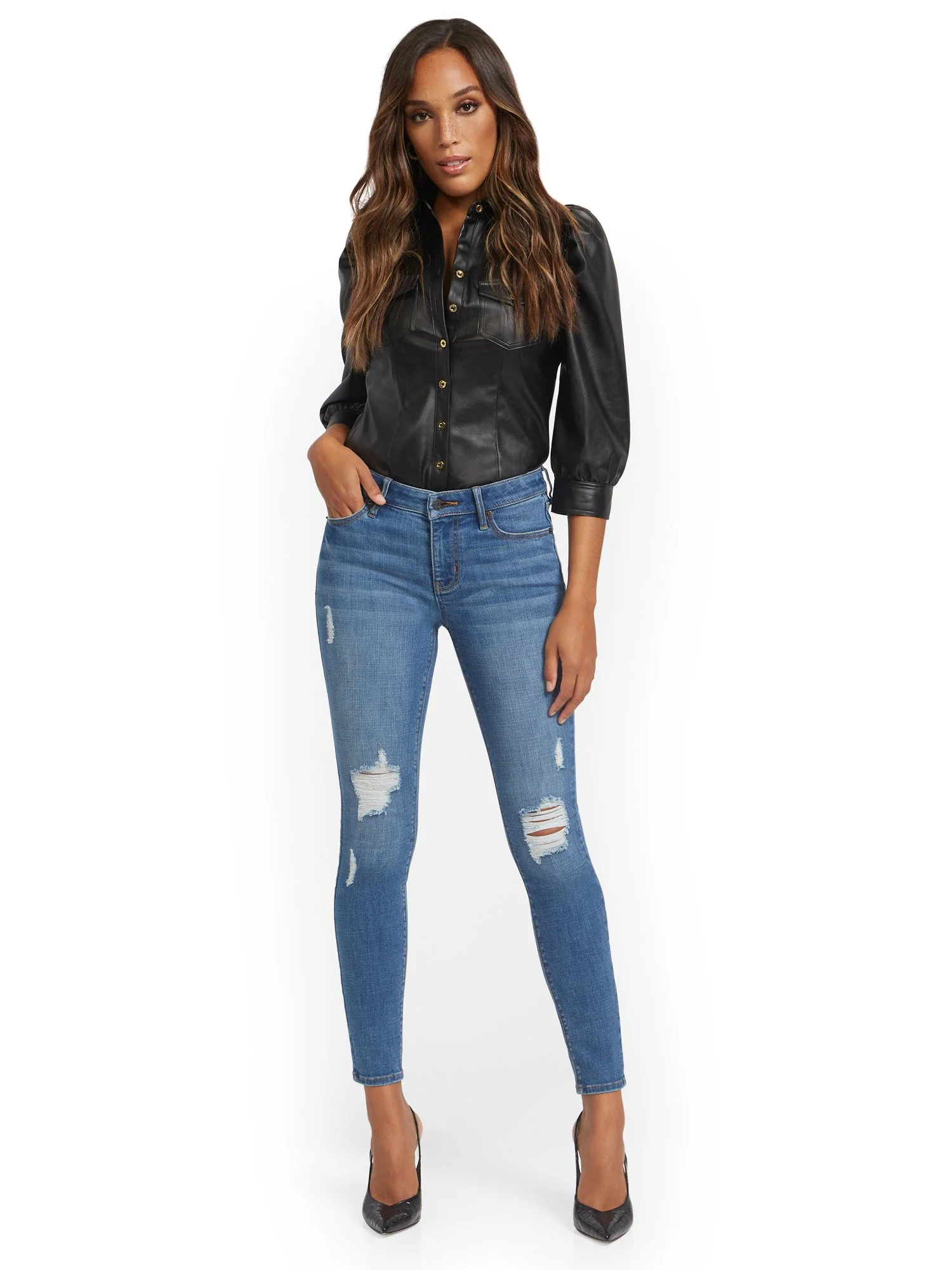 Tall Lexi Mid-Rise Destroyed Super-Skinny Jeans - Fetching Wash - Image 3
