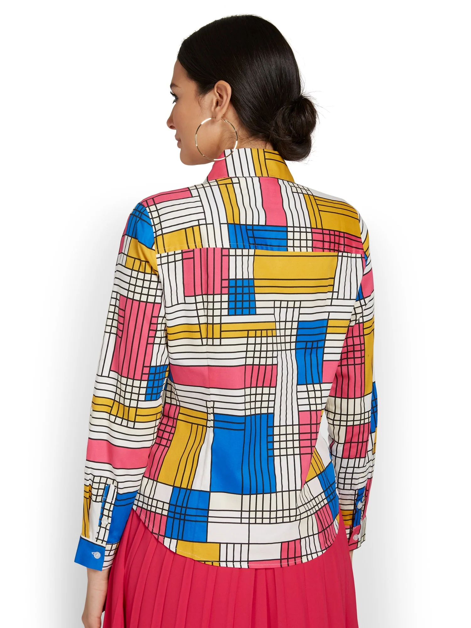 Tall Madison Roll-Sleeve Button-Front Secret Snap Shirt - Geometric-Print - Image 3