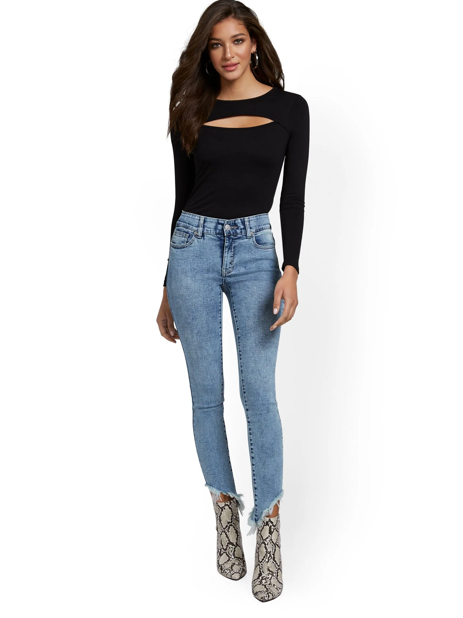 Tall Mya Curvy High-Waisted Sculpting No Gap Super-Skinny Ankle Jeans - Ripped-Hem - Image 5