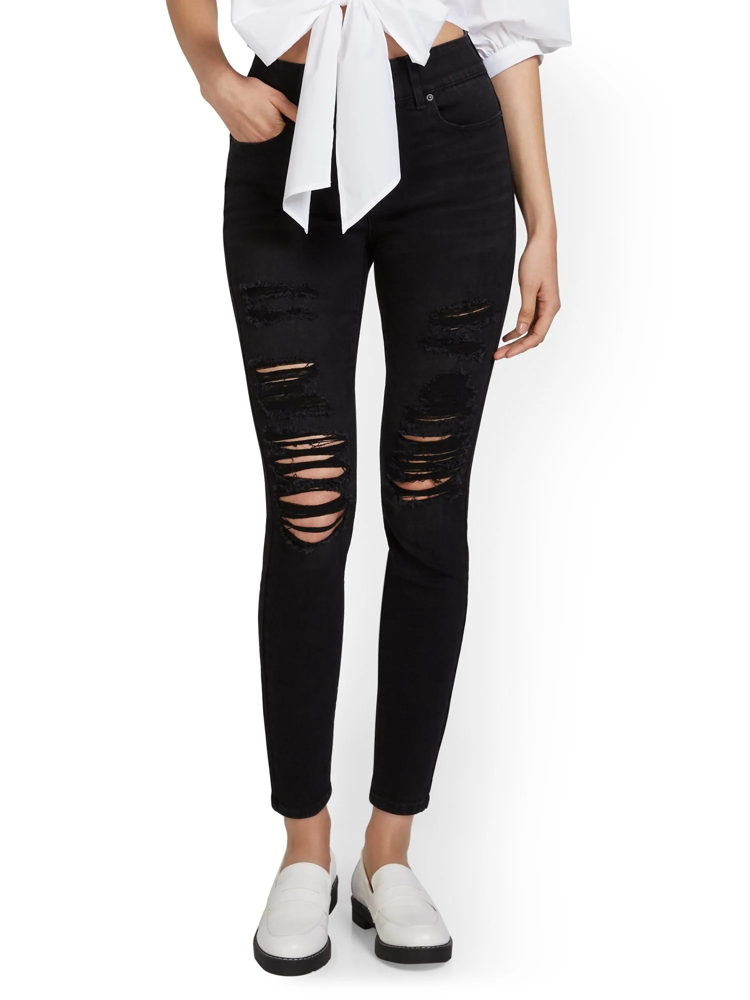 Tall Mya Curvy High-Waisted Super-Skinny Jeans - Black
