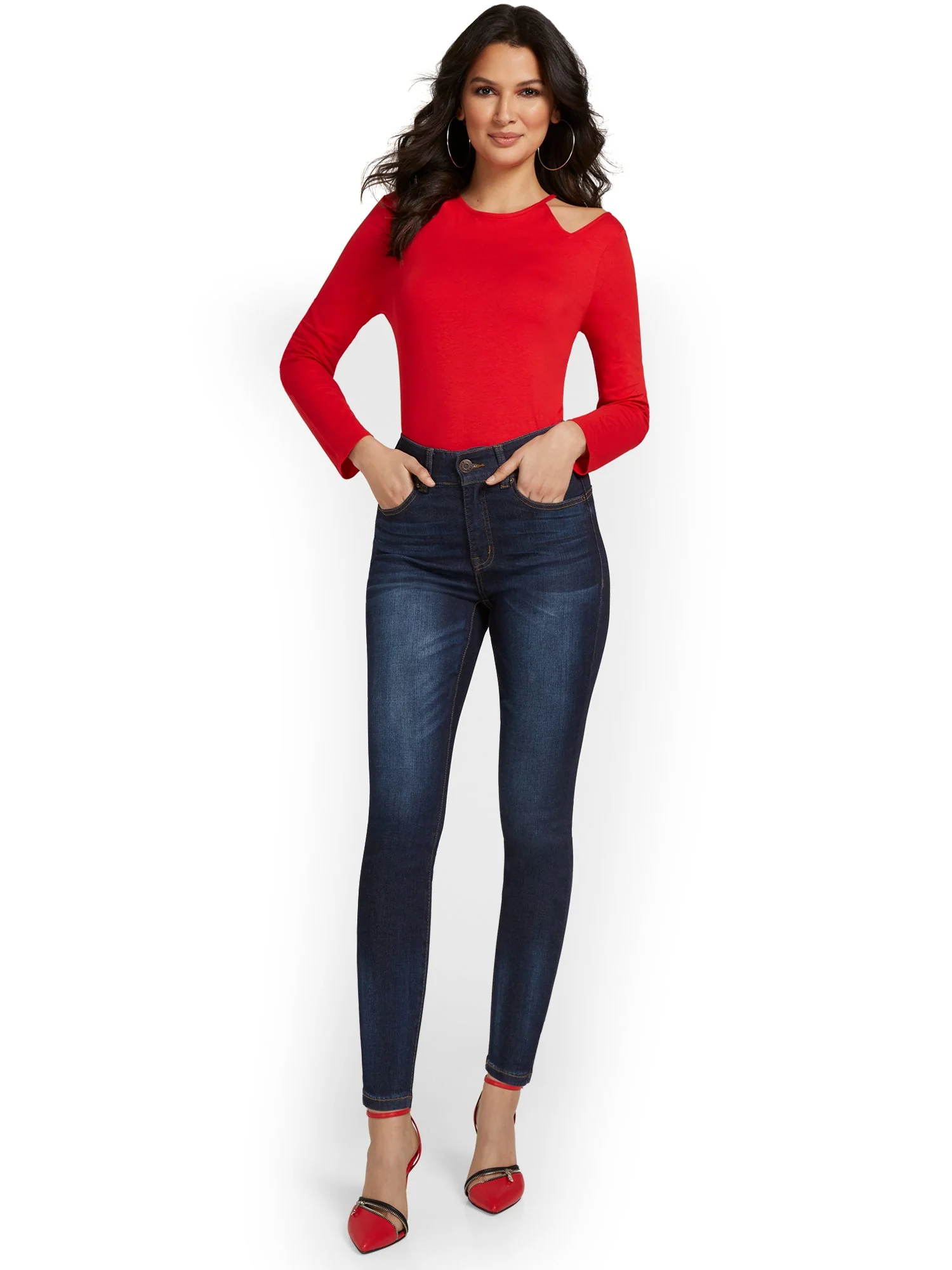 Tall Mya Curvy Ultra High-Waisted Sculpting No-Gap Super-Skinny Ankle Jeans - Dark Blue Wash - Image 5