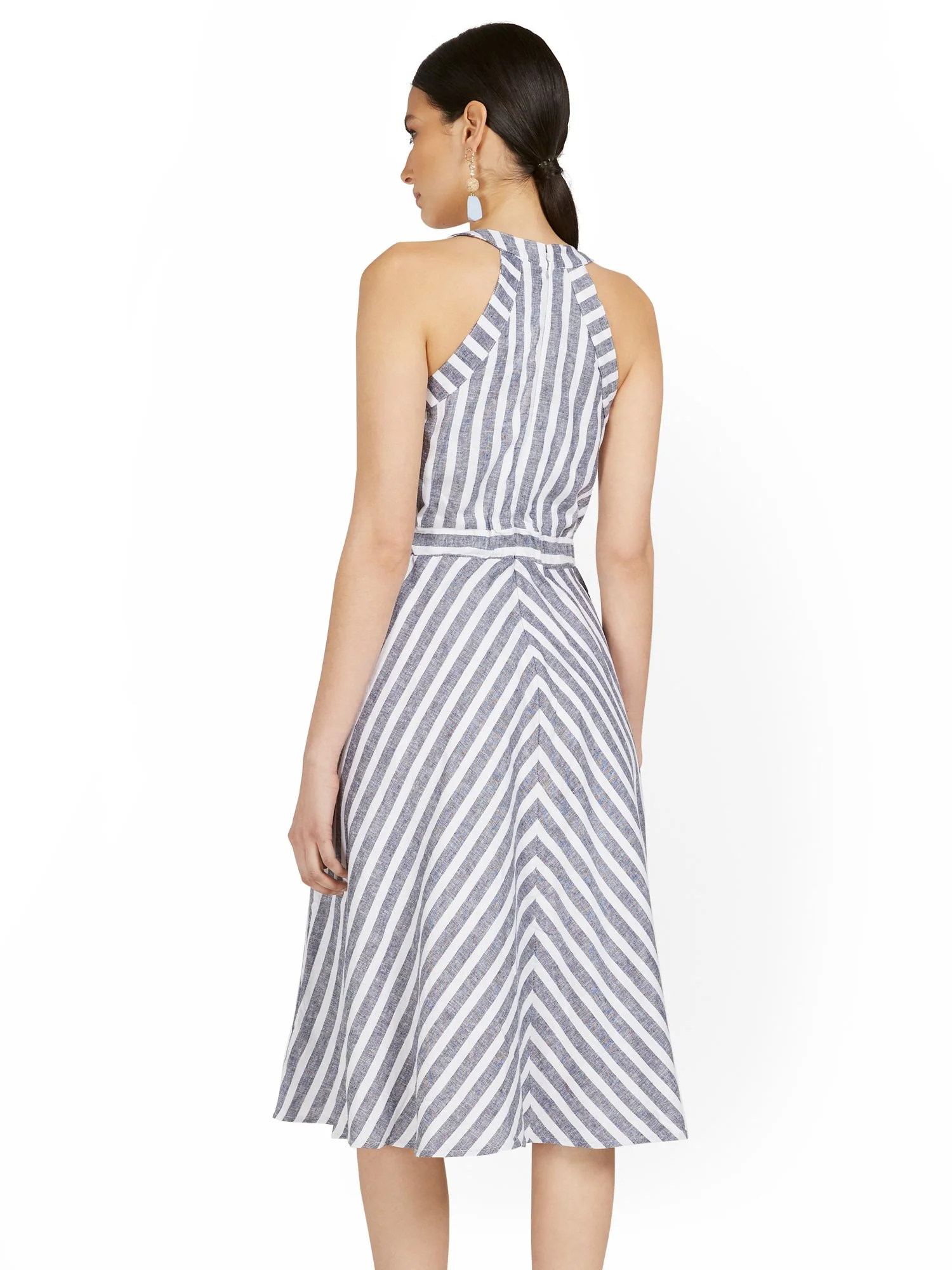 Tall Navy Linen-Blend Halter Fit and Flare Dress - Image 3