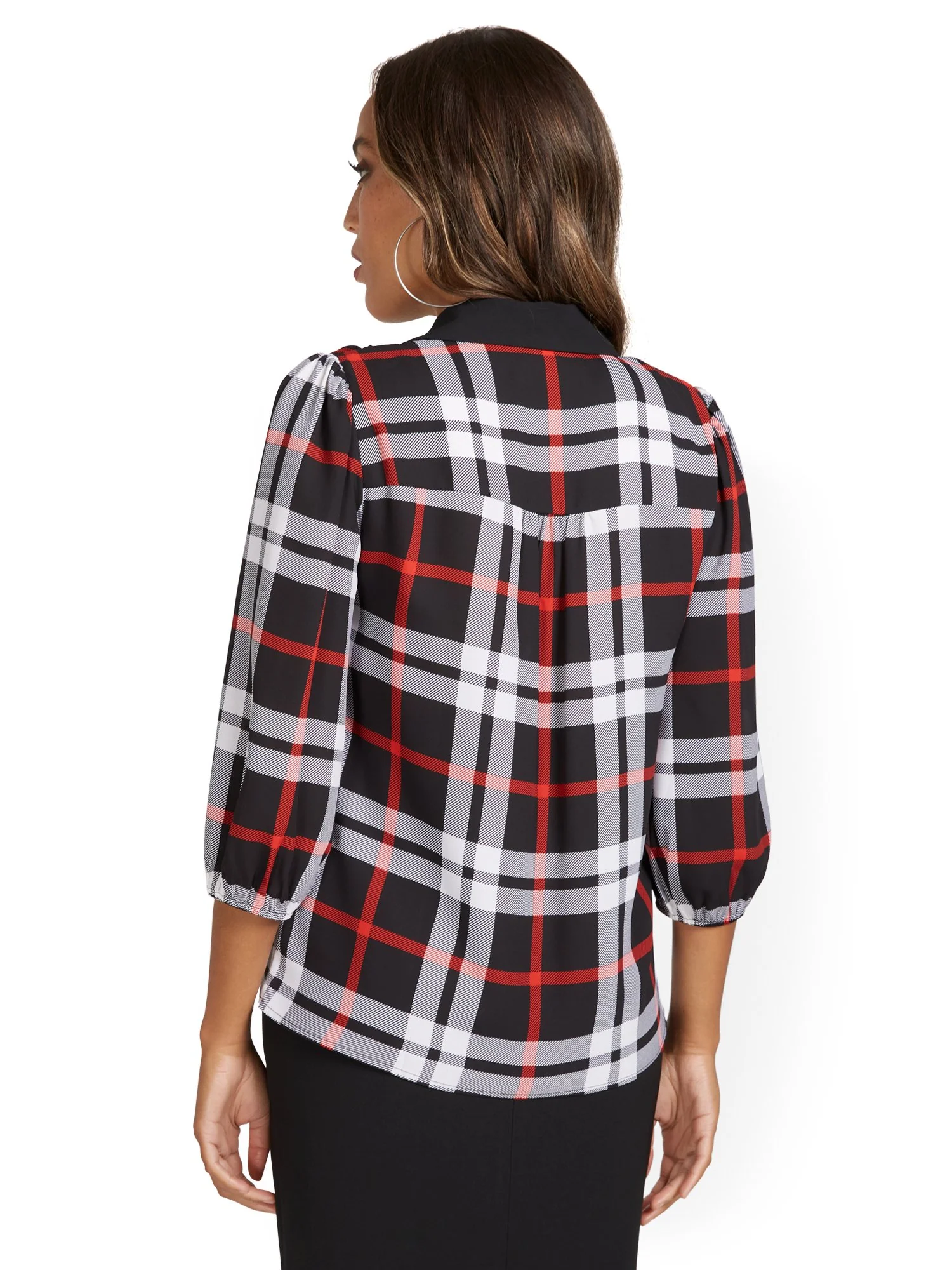 Tall Plaid Bow Blouse - Image 3