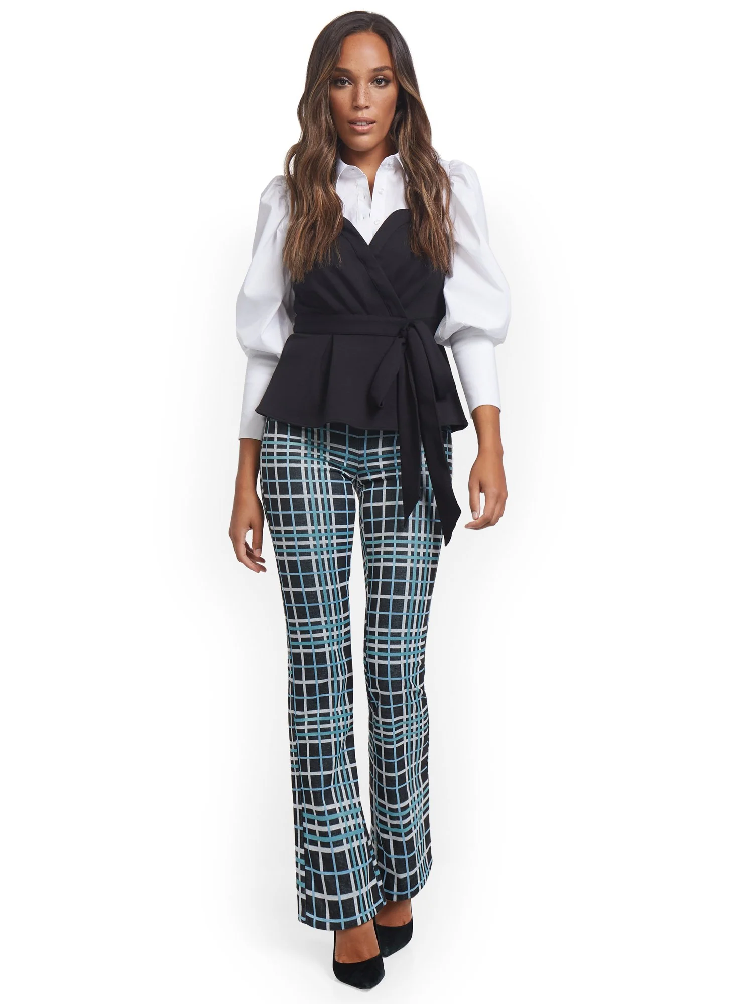 Tall Plaid Pull-On Bootcut Ponte Knit Pant - Superflex - Image 3