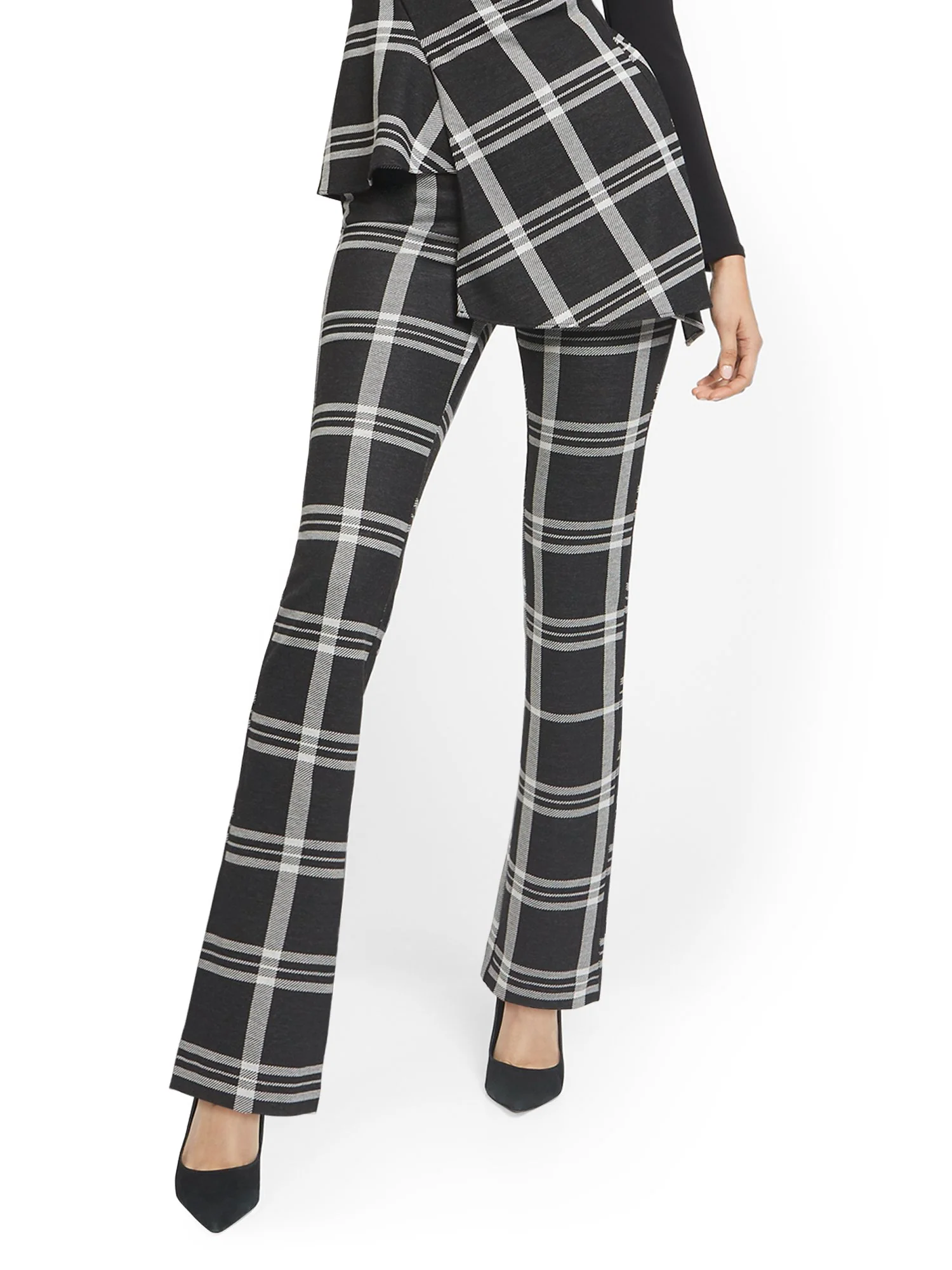 Tall Plaid Pull-On Straight-Leg Ponte Knit Pant - Superflex