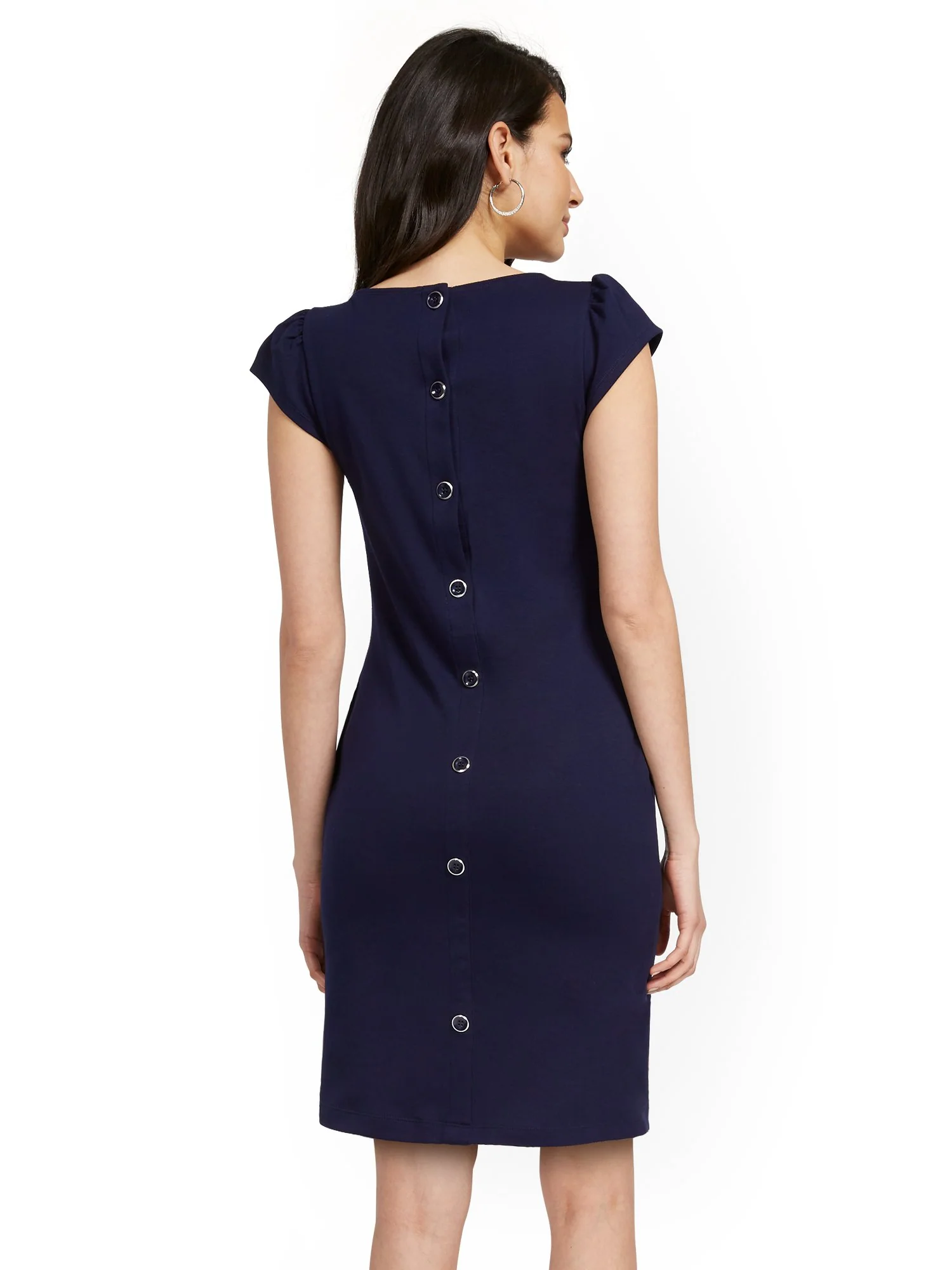 Tall Puff-Sleeve Button-Back Shift Dress - City Knits - Image 12