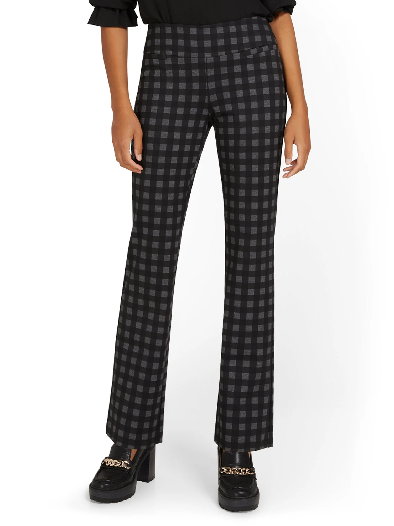 Tall Pull-On Check-Print Bootcut Ponte Pant - Superflex
