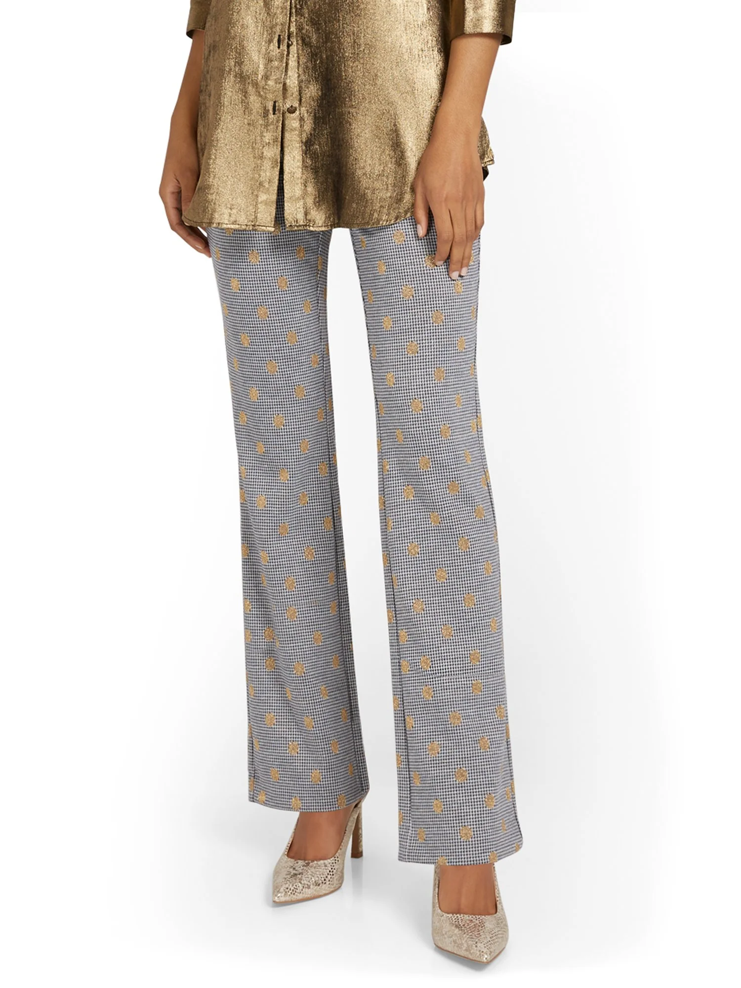 Tall Pull-On Gold Dot-Print Bootcut Ponte Pant - Superflex