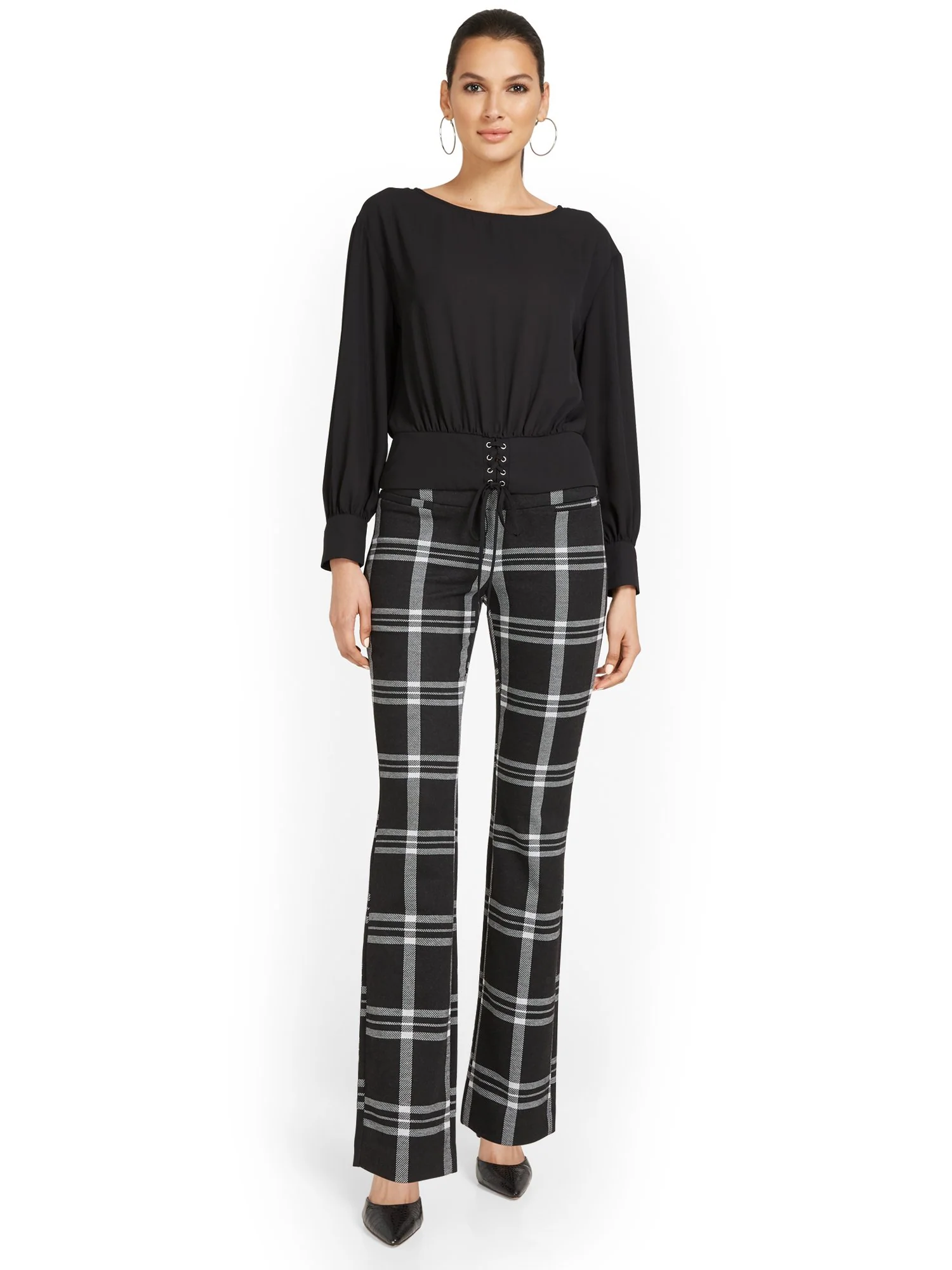 Tall Pull-On Plaid Bootcut Ponte Pant - Superflex - Image 10
