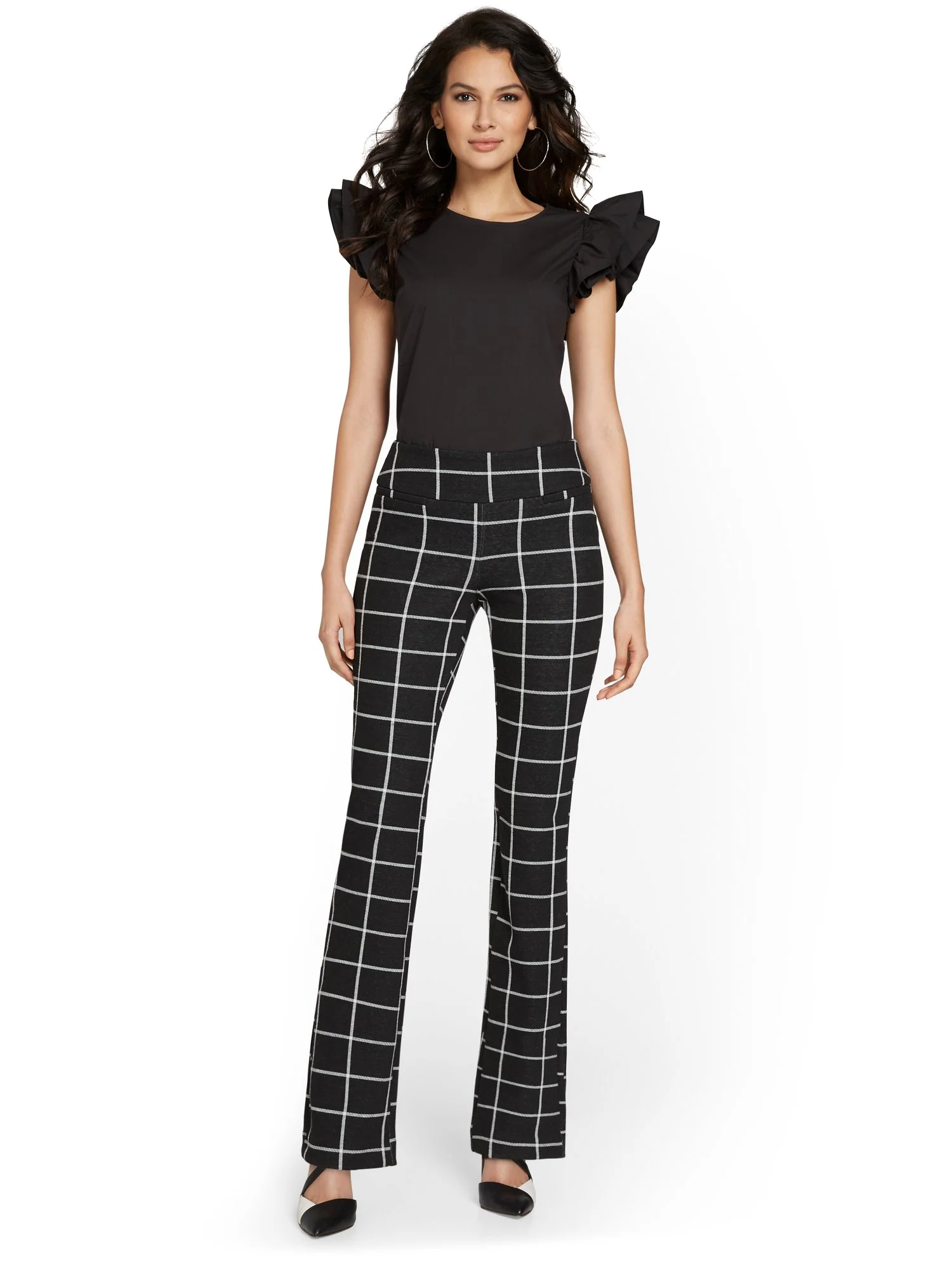 Tall Pull-On Windowpane-Print Ponte Bootcut Pant - Superflex - Image 4