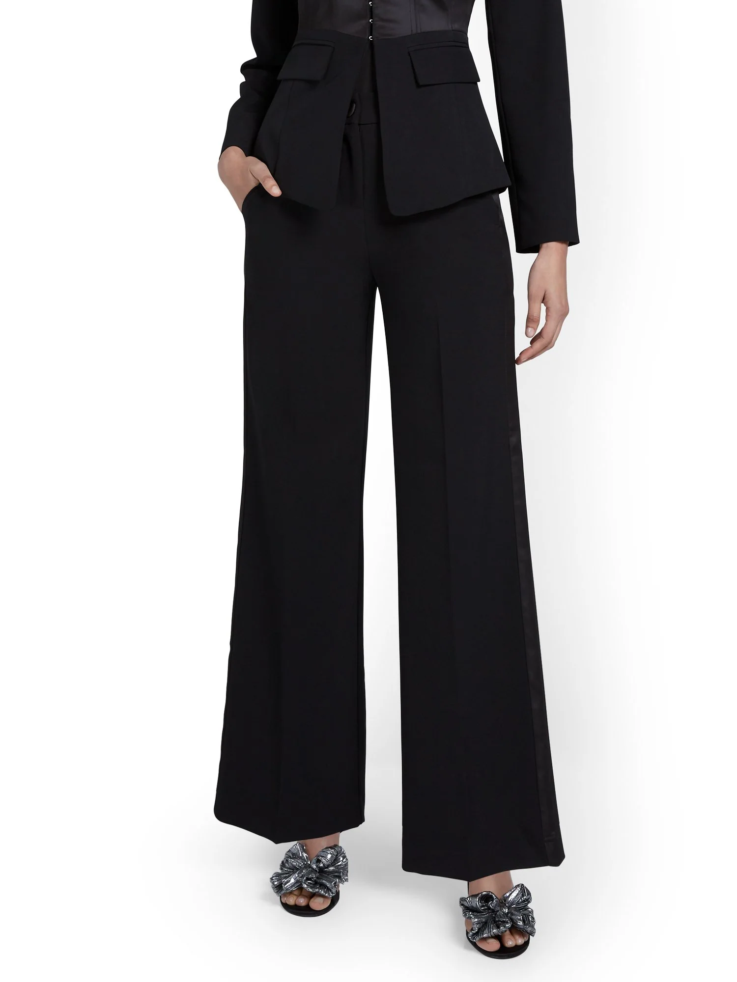Tall Satin-Trim Wide-Leg Tuxedo Pant - Image 2