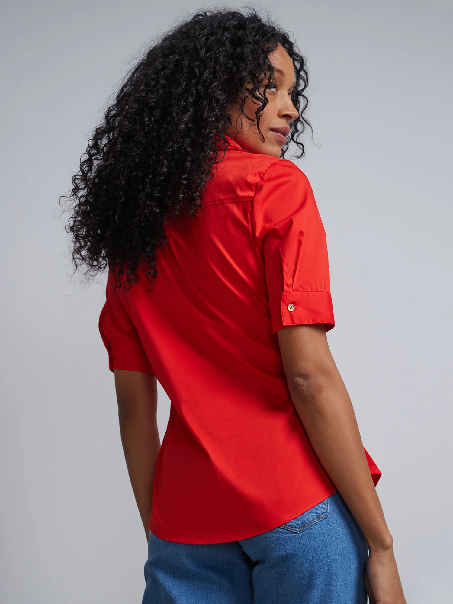 Tall Short-Sleeve Metal Button-Front Secret Snap - NY&C Madison Shirt® - Image 11