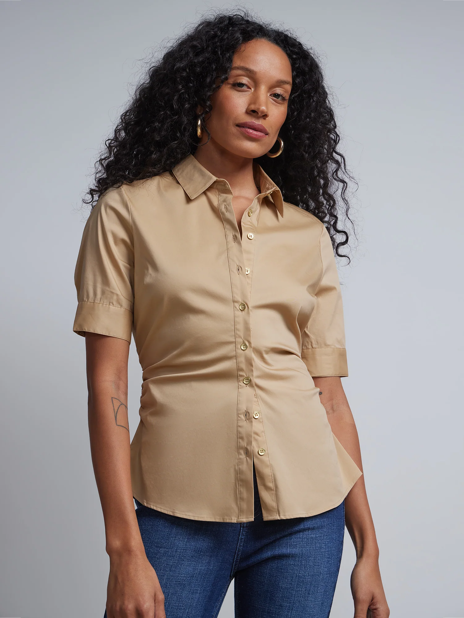 Tall Short-Sleeve Metal Button-Front Secret Snap - NY&C Madison Shirt® - Image 25