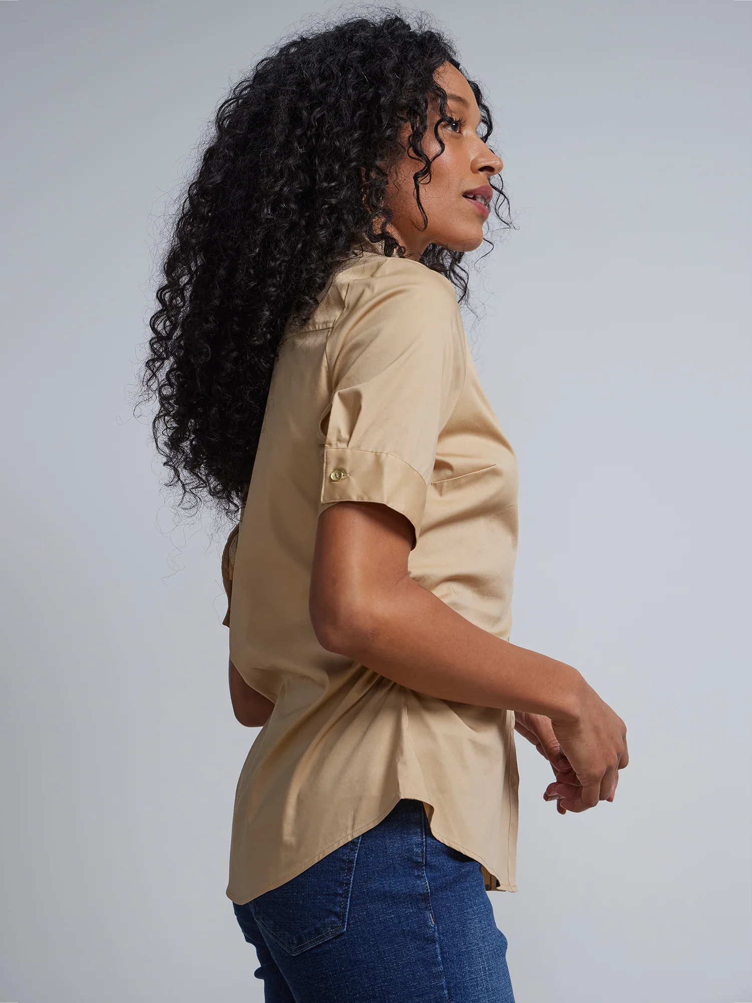 Tall Short-Sleeve Metal Button-Front Secret Snap - NY&C Madison Shirt® - Image 26