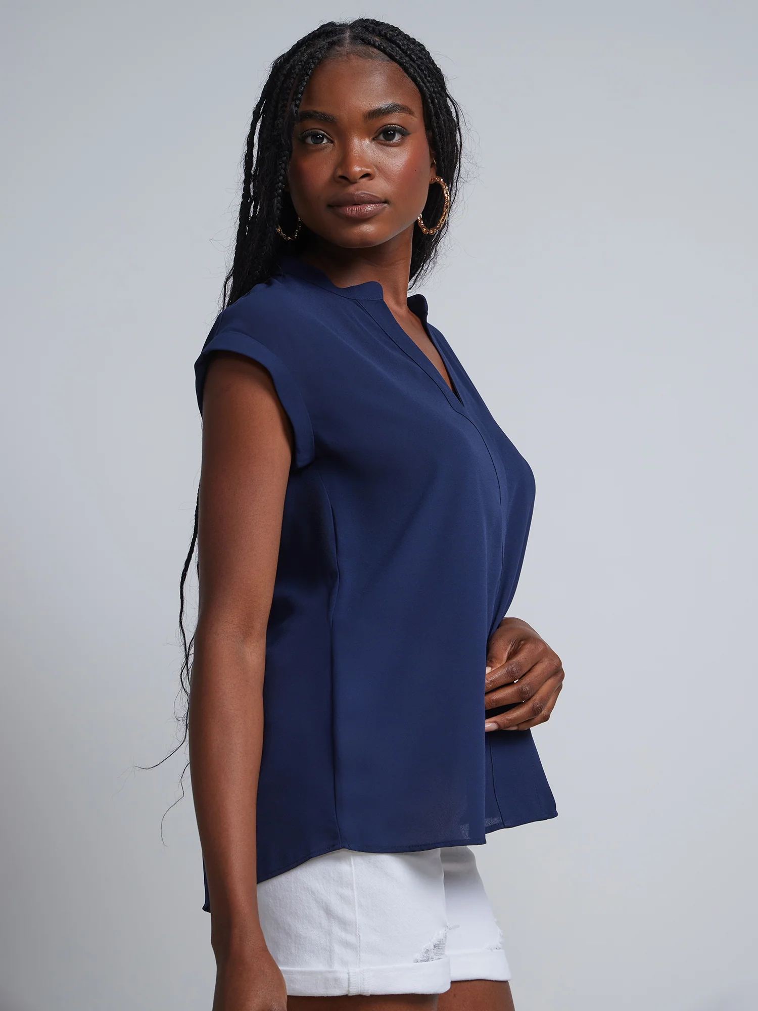 Tall Split-Neck Cuffed Blouse - Image 15