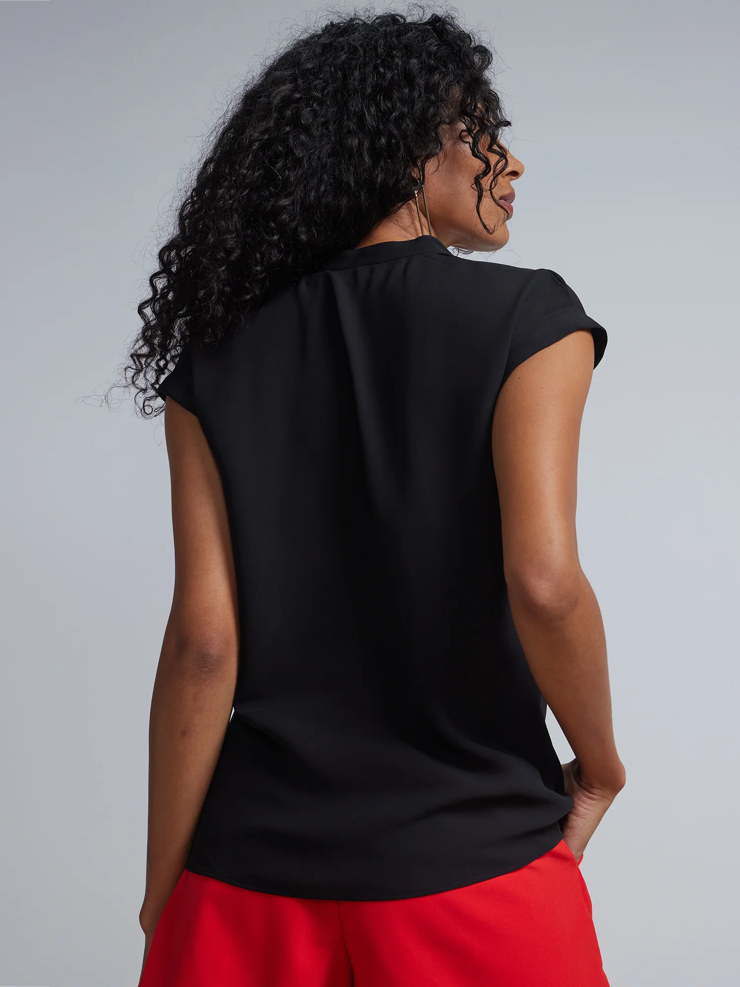 Tall Split-Neck Cuffed Blouse - Image 3