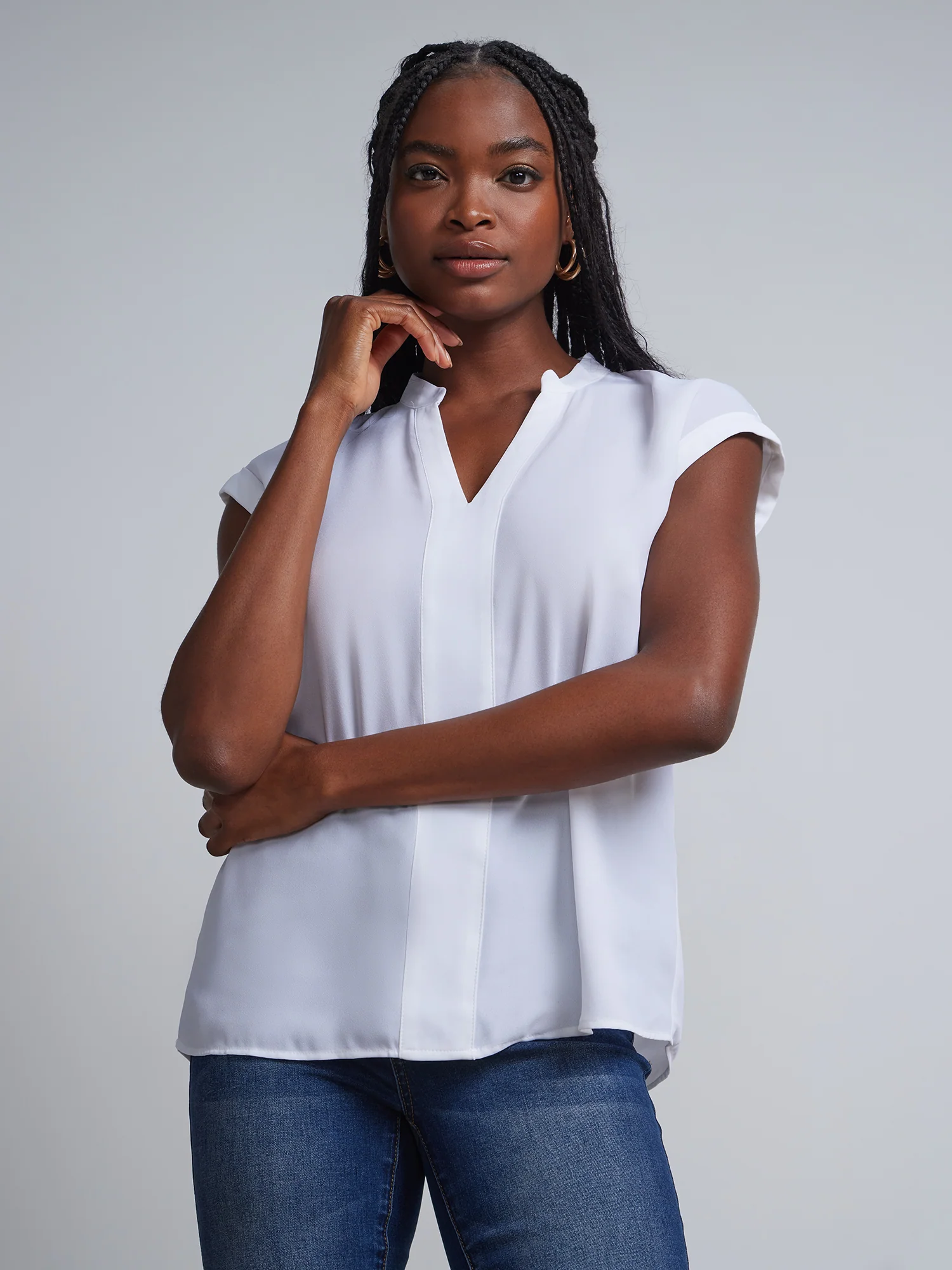 Tall Split-Neck Cuffed Blouse - Image 6