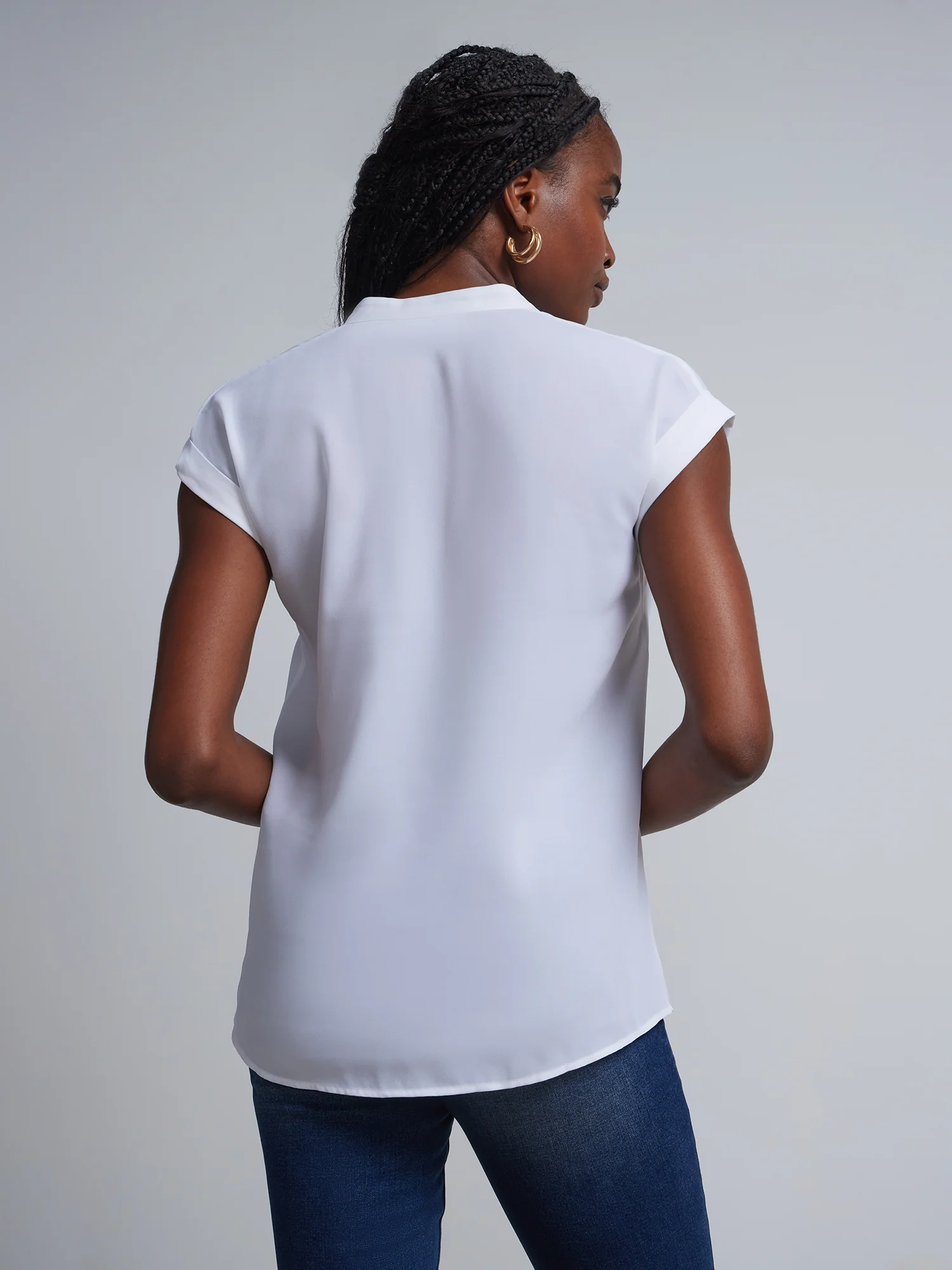 Tall Split-Neck Cuffed Blouse - Image 8