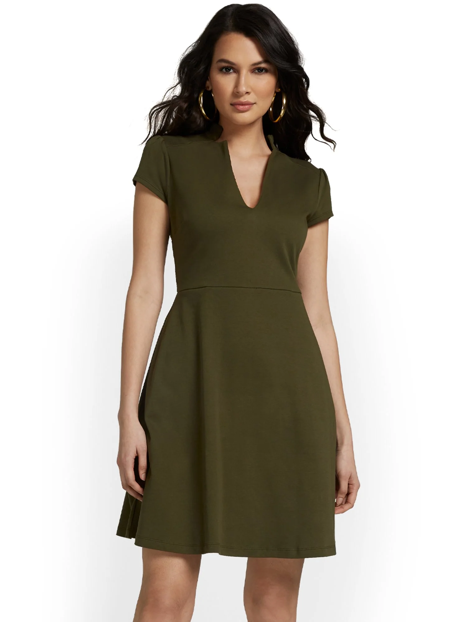 Tall Split-Neck Puff-Sleeve Flare Dress - City Knits - Image 10