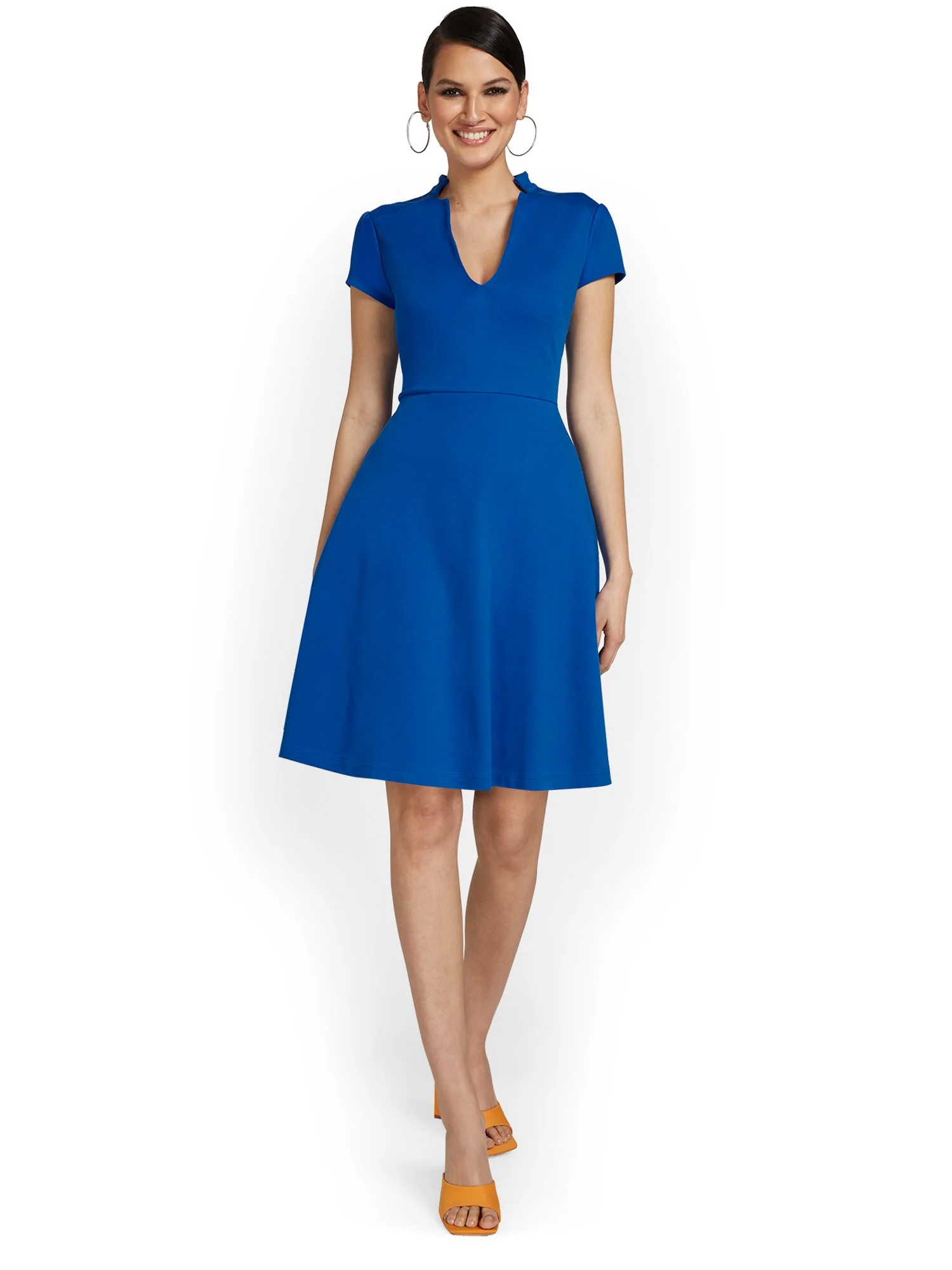 Tall Split-Neck Puff-Sleeve Flare Dress - City Knits - Image 14