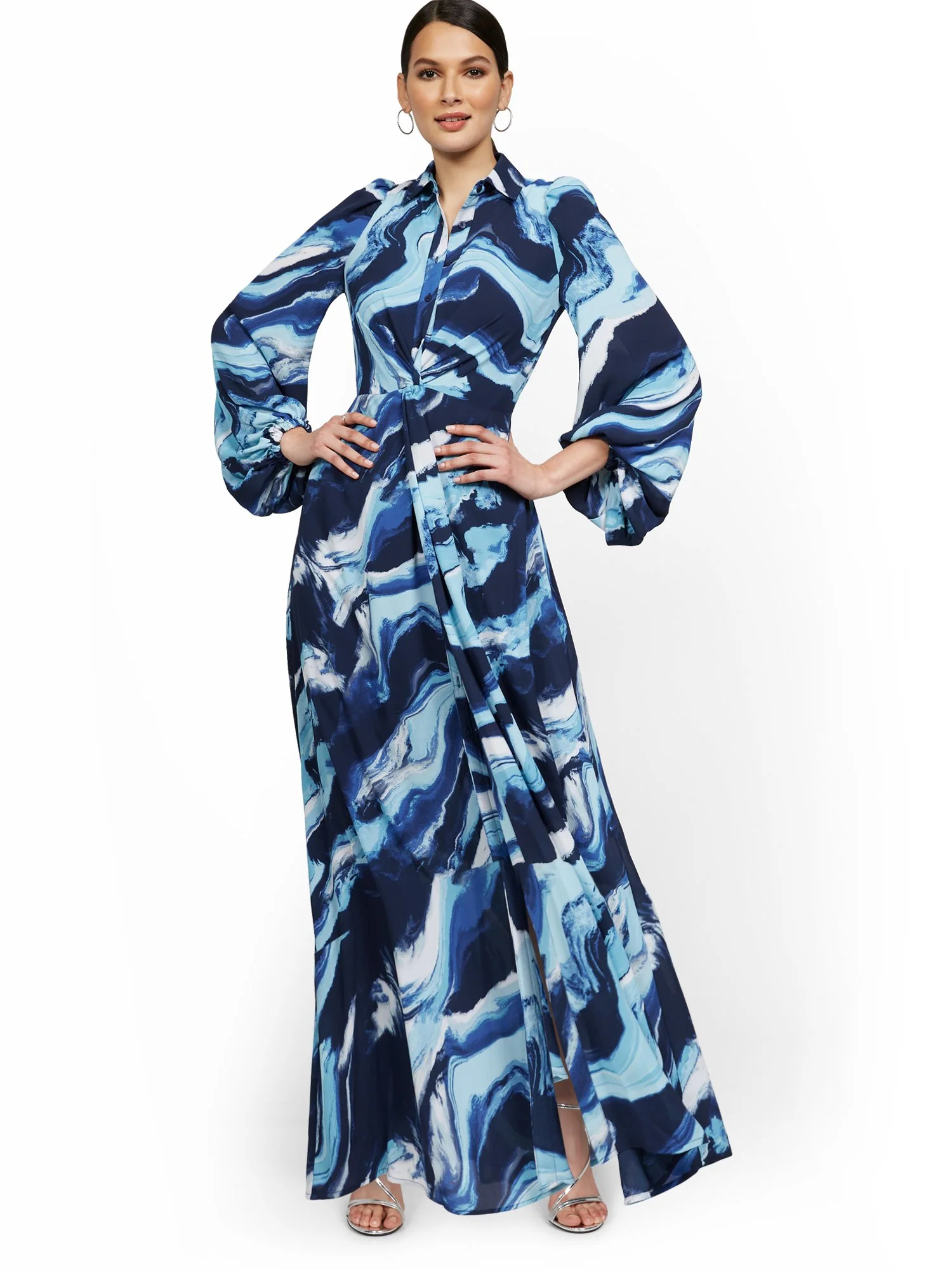 Tall Statement-Sleeve Twist-Front Maxi Shirtdress - Image 2