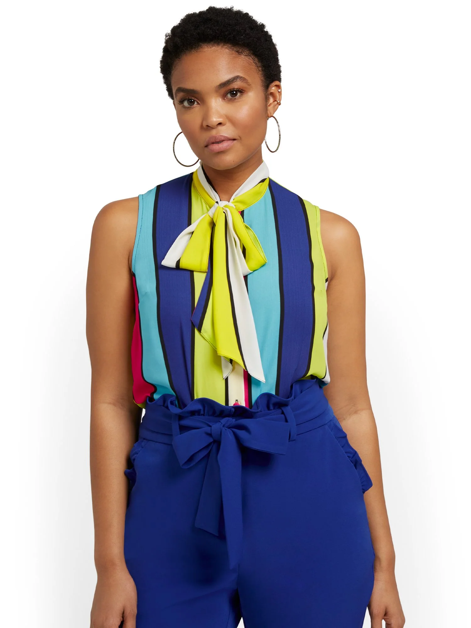 Tall Striped Bow-Neck Blouse