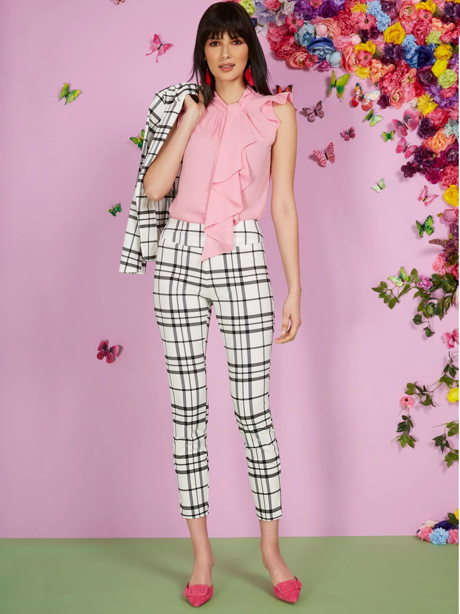 Tall Whitney High-Waisted Pull-On Slim-Leg Ankle Pant - Black & White Plaid - Image 2