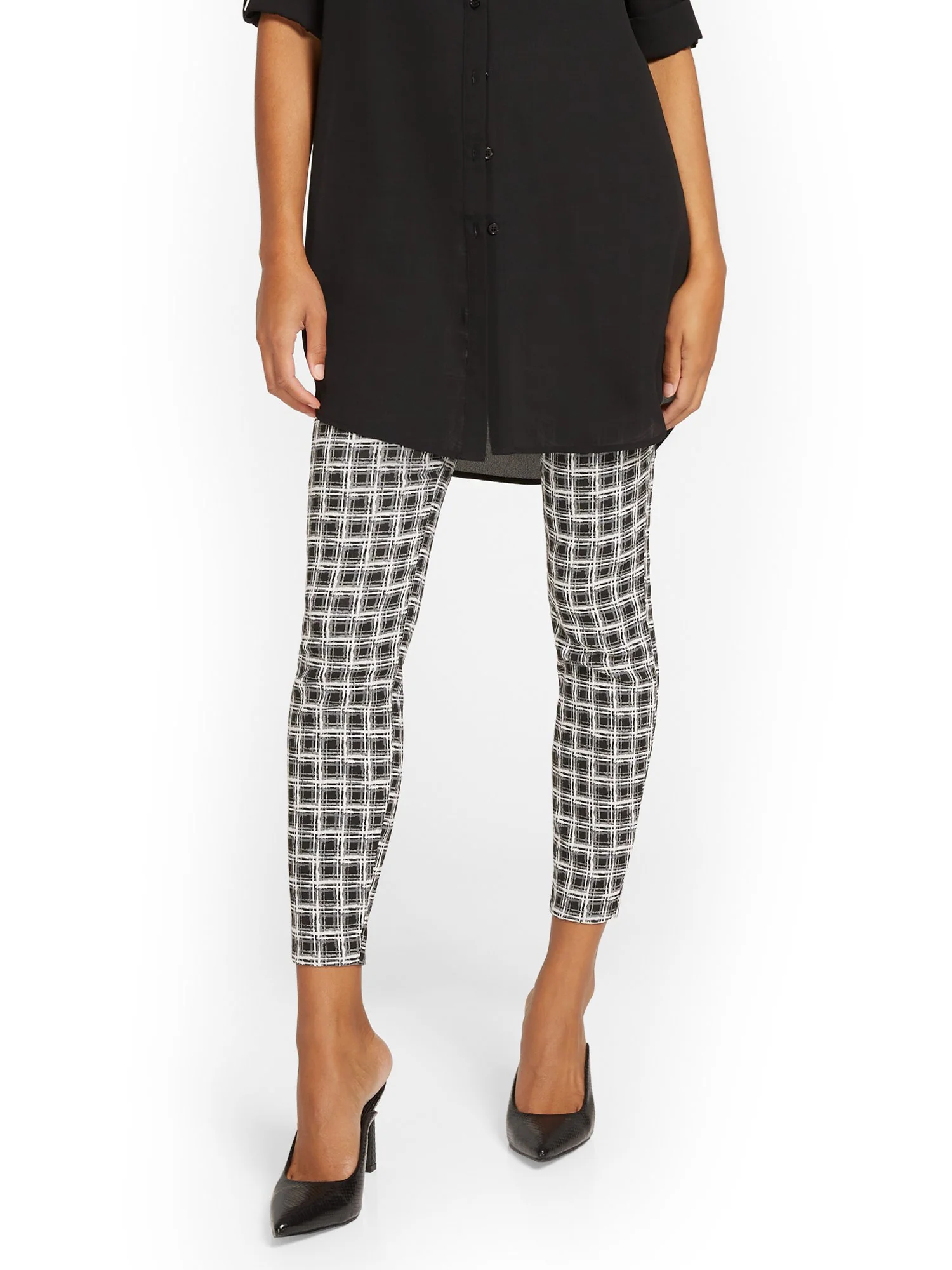 Tall Whitney High-Waisted Pull-On Slim-Leg Ankle Pant - Check-Print - Image 2