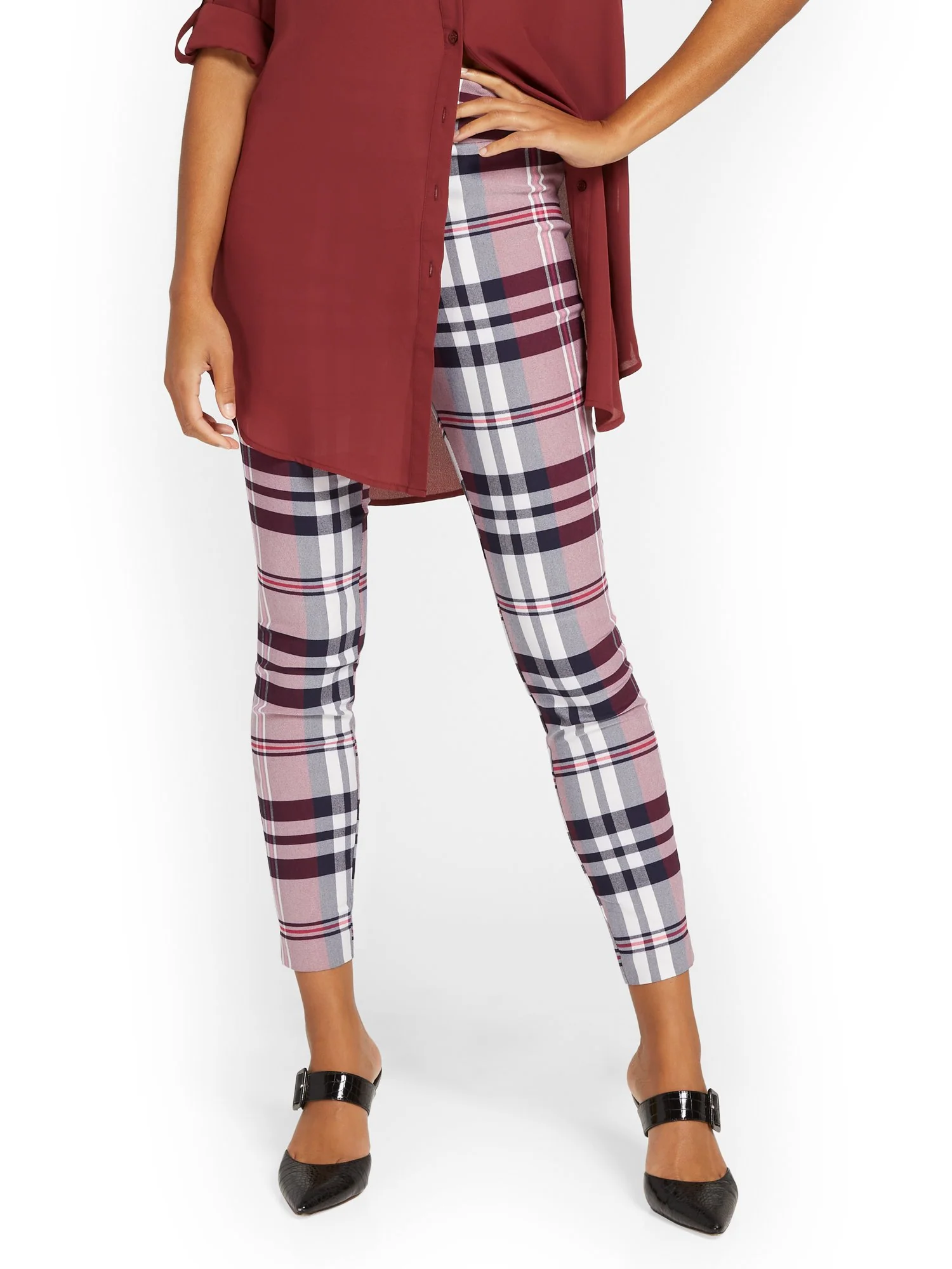 Tall Whitney High-Waisted Pull-On Slim-Leg Ankle Pant - Plaid