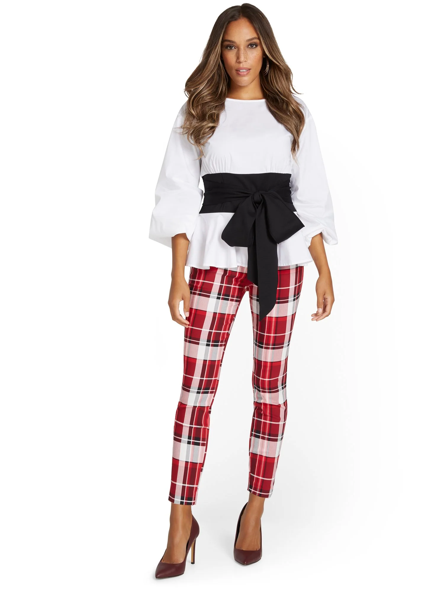 Tall Whitney High-Waisted Pull-On Slim-Leg Ankle Pant - Plaid - Image 9