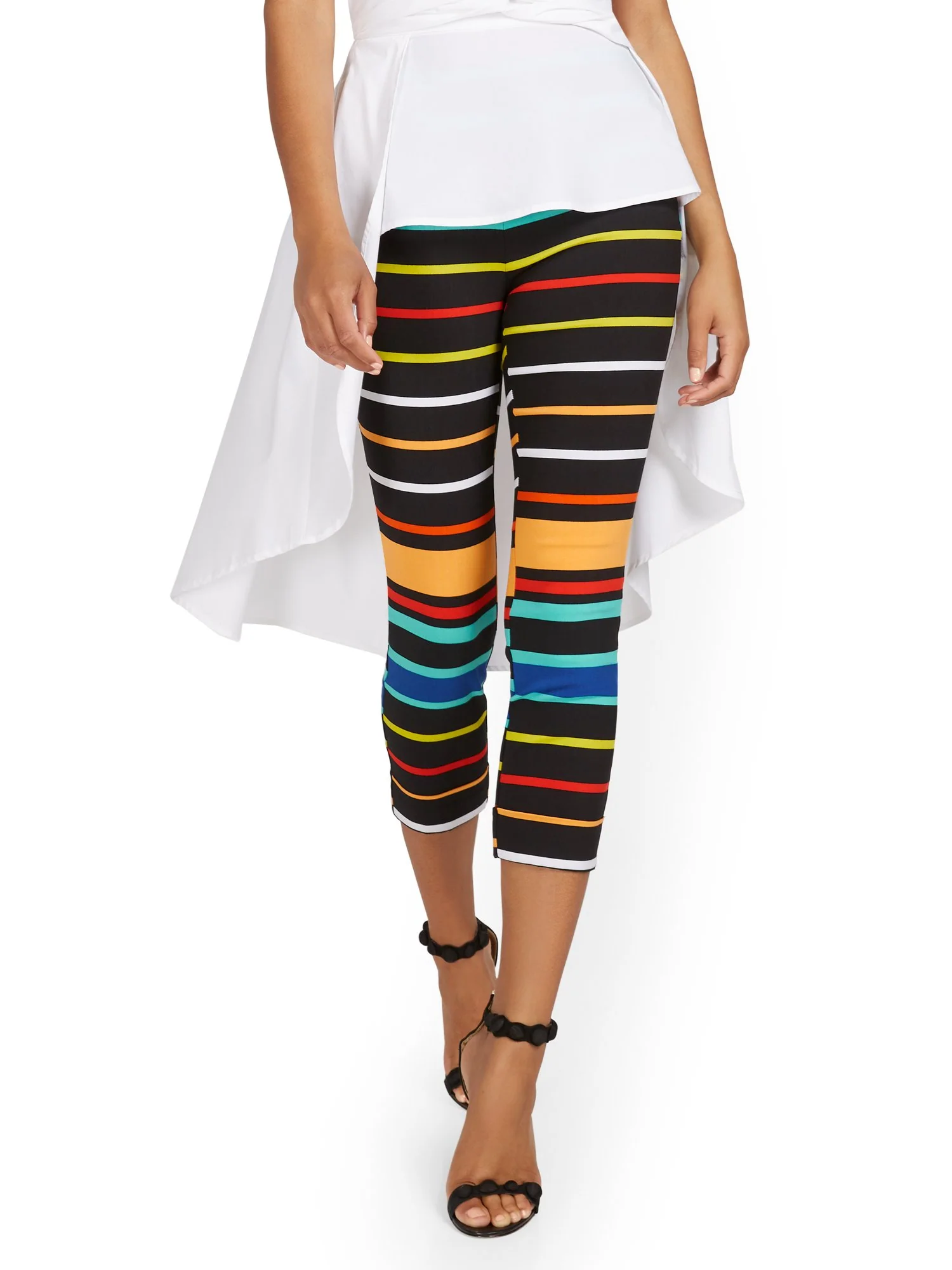Tall Whitney High-Waisted Pull-On Slim-Leg Capri Pant - Bold Stripe