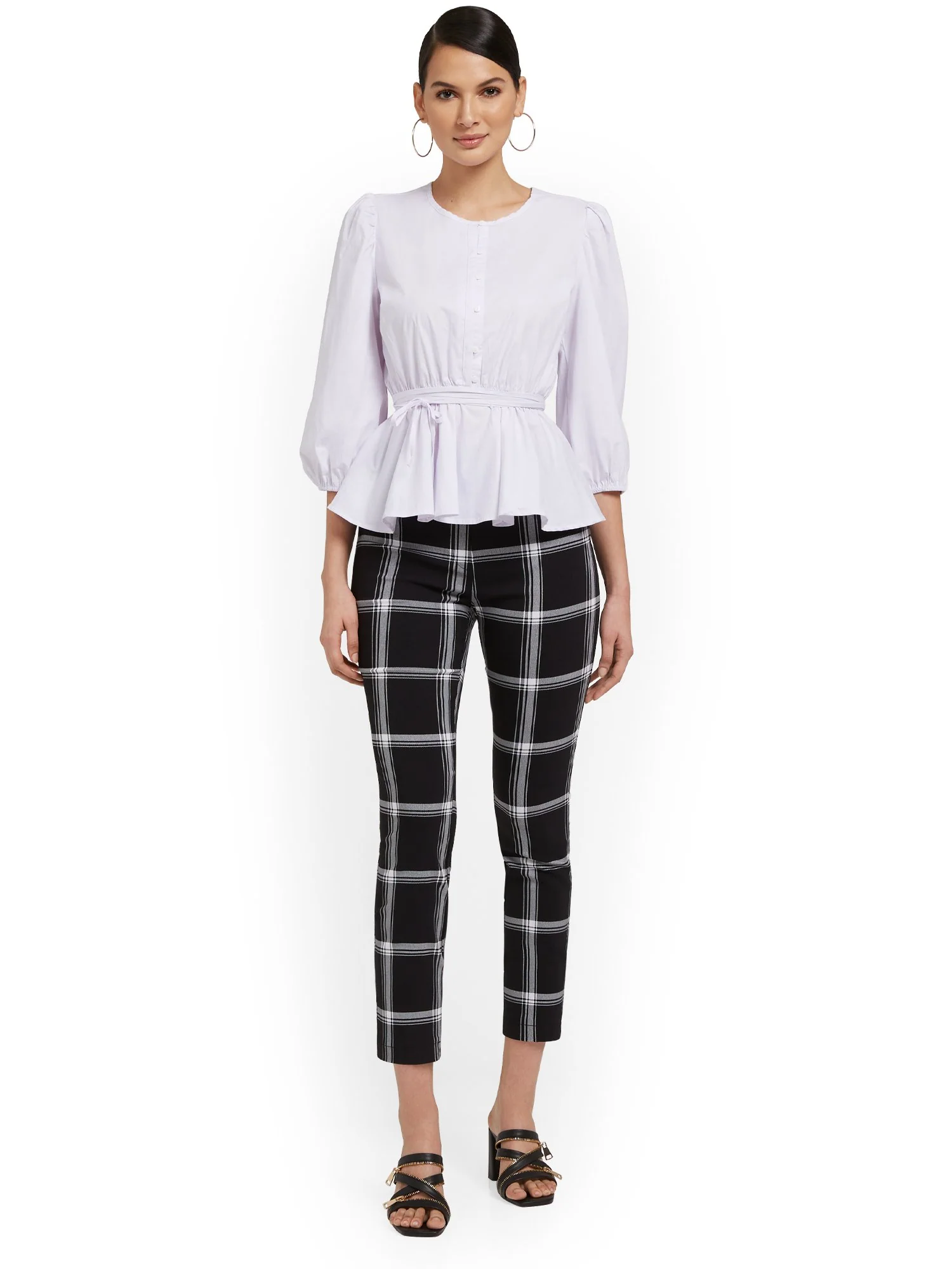 Tall Whitney High-Waisted Pull-On Slim-Leg Capri Pant - Check-Print - Image 5