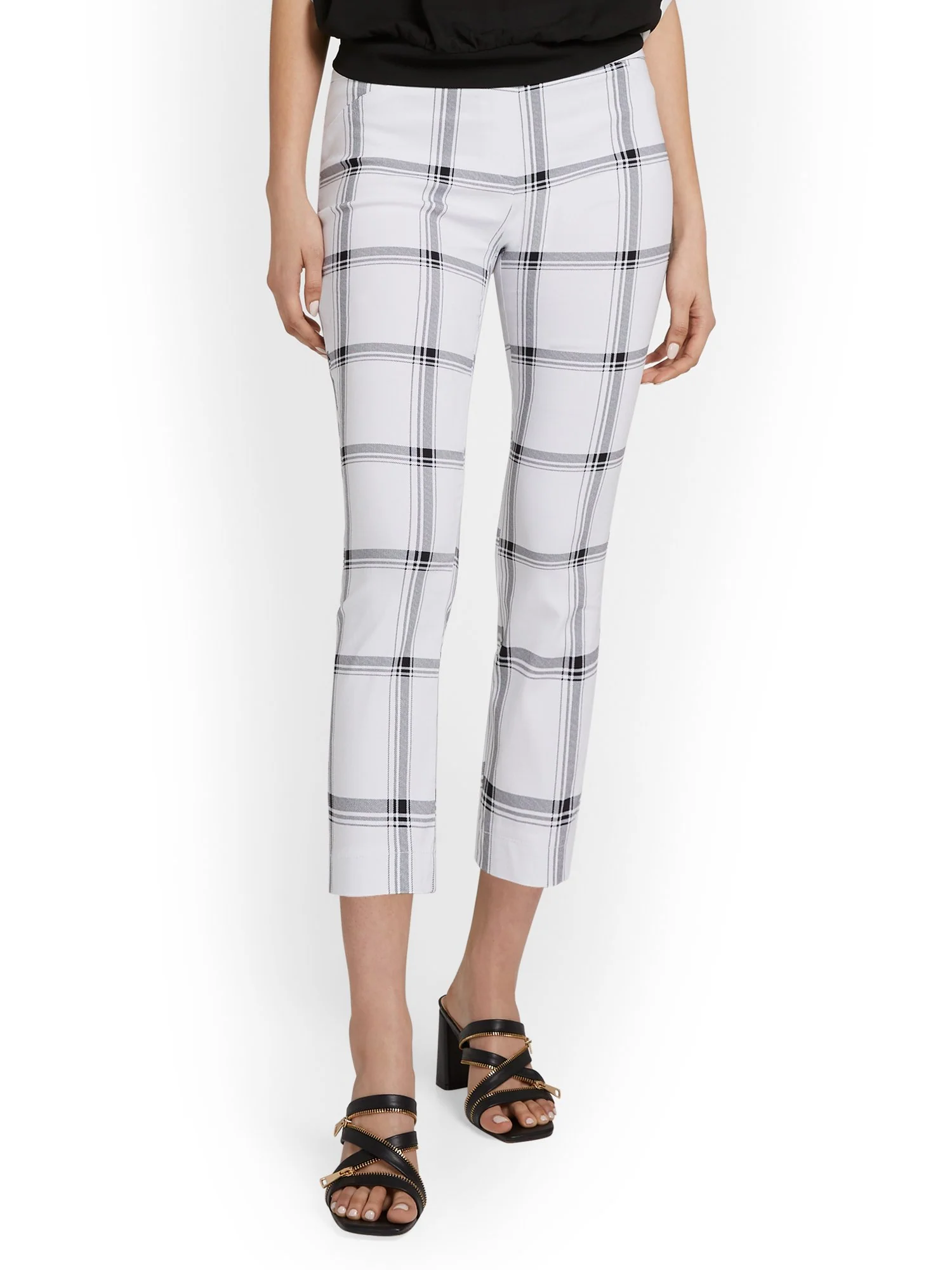 Tall Whitney High-Waisted Pull-On Slim-Leg Capri Pant - Check-Print - Image 8