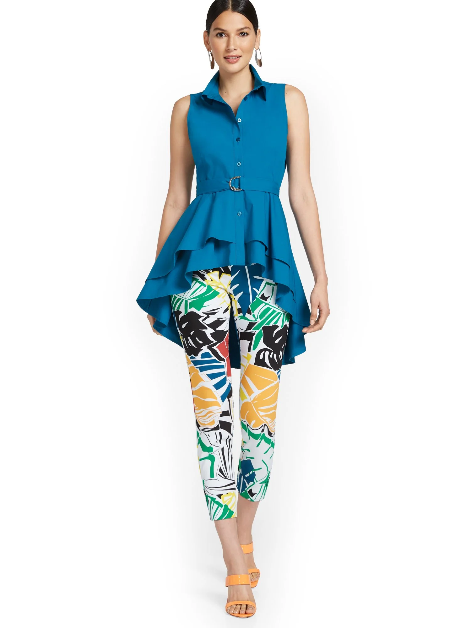 Tall Whitney High-Waisted Pull-On Slim-Leg Capri Pant - Palm-Print - Image 4