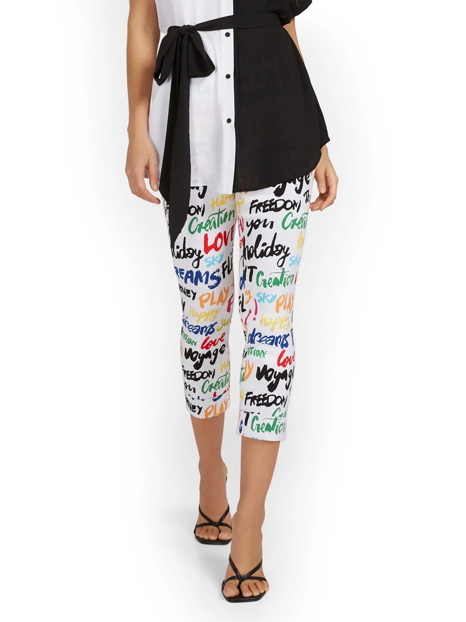 Tall Whitney High-Waisted Pull-On Slim-Leg Capri Pant - Script-Print