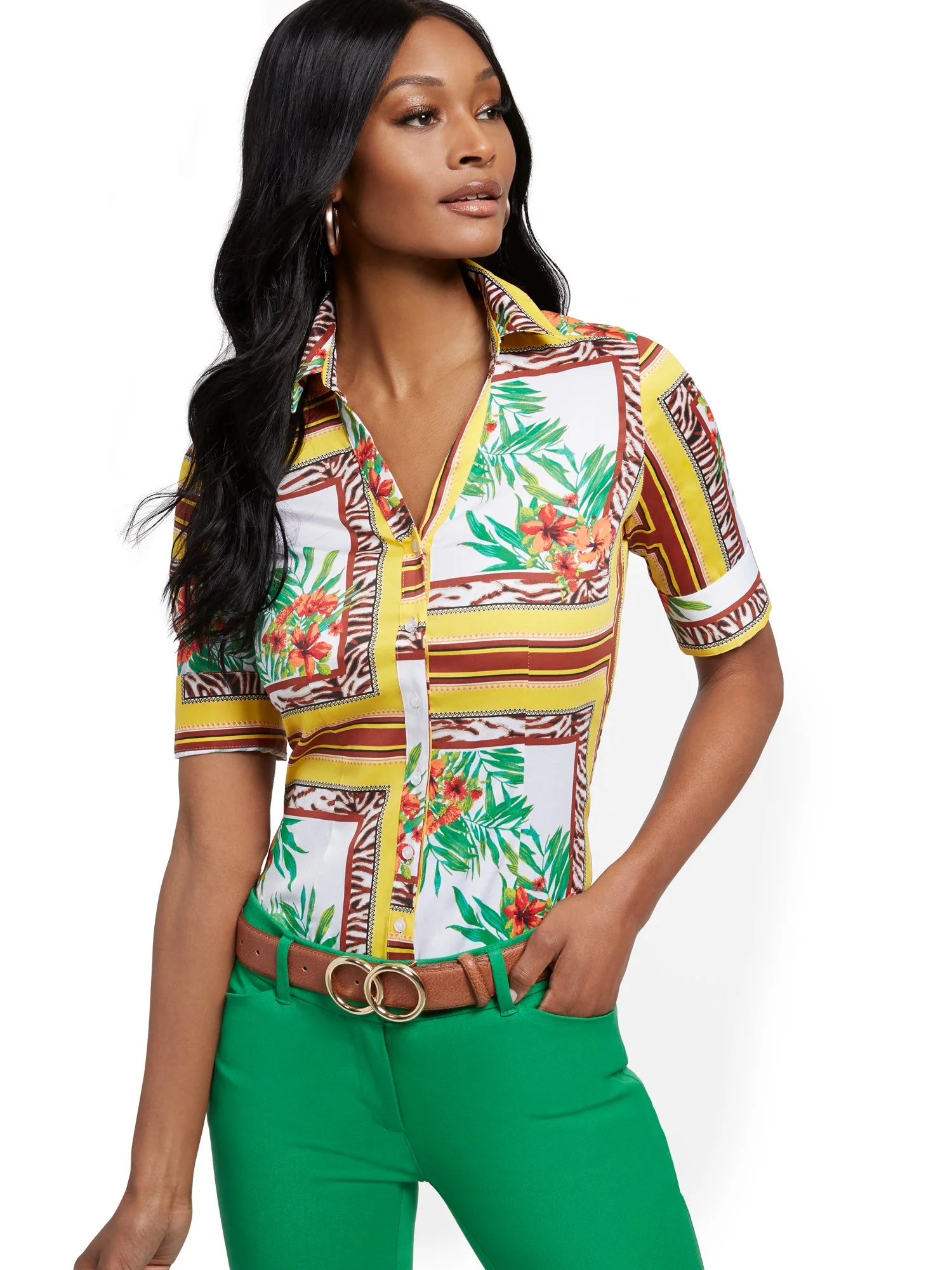 Tall Yellow Madison Stretch Shirt - Secret Snap -7th Avenue - Image 2