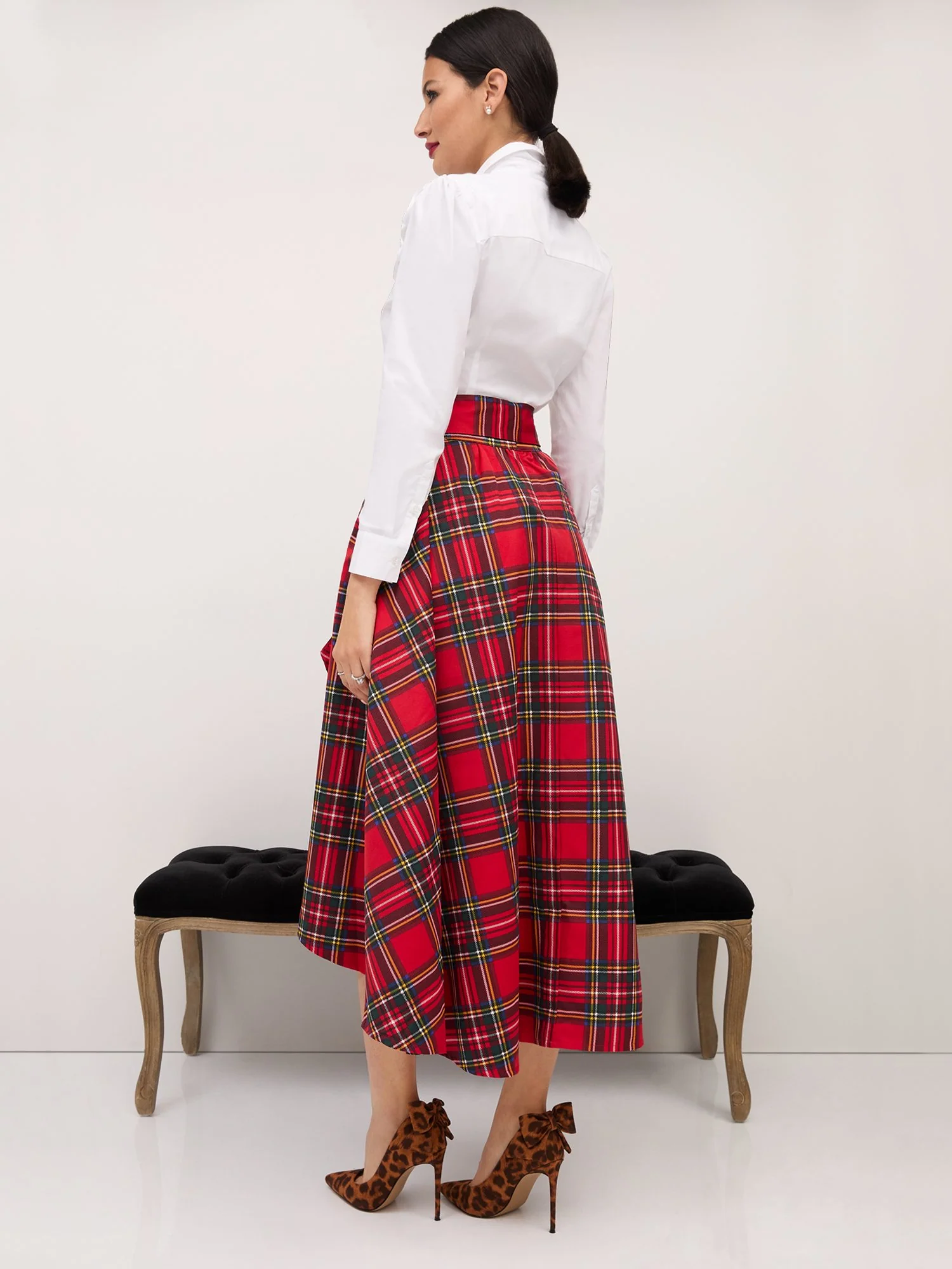 Tartan Bow-Front High-Low Maxi Skirt - Image 3