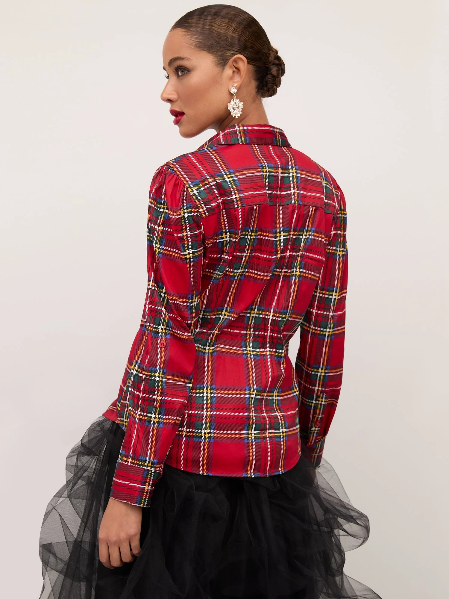Tartan Puff-Sleeve Button-Front - NY&C Madison Shirt® - Image 3