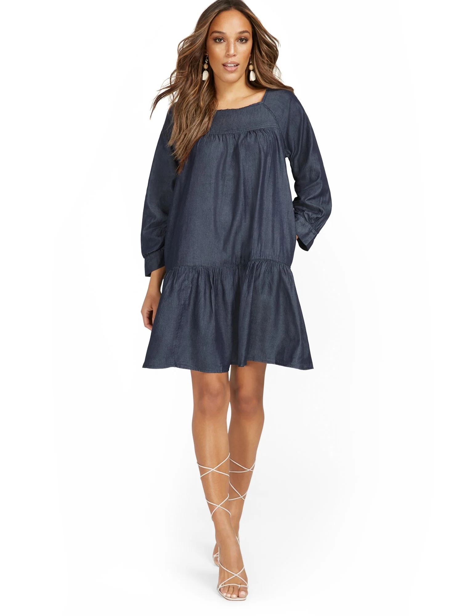 Tencel 3/4-Sleeve Tiered Dress