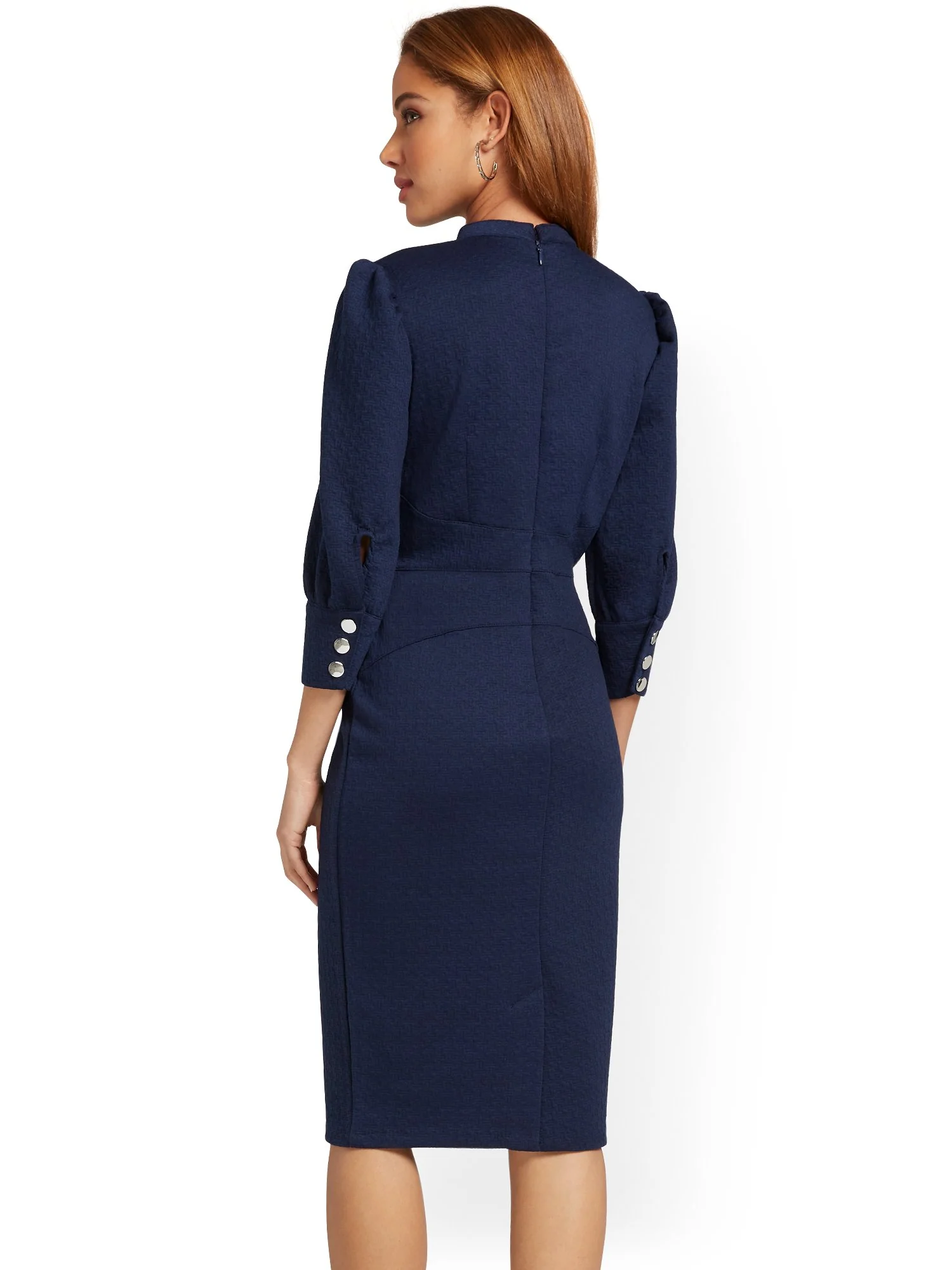 Textured Puff-Sleeve Sheath Dress - Image 3