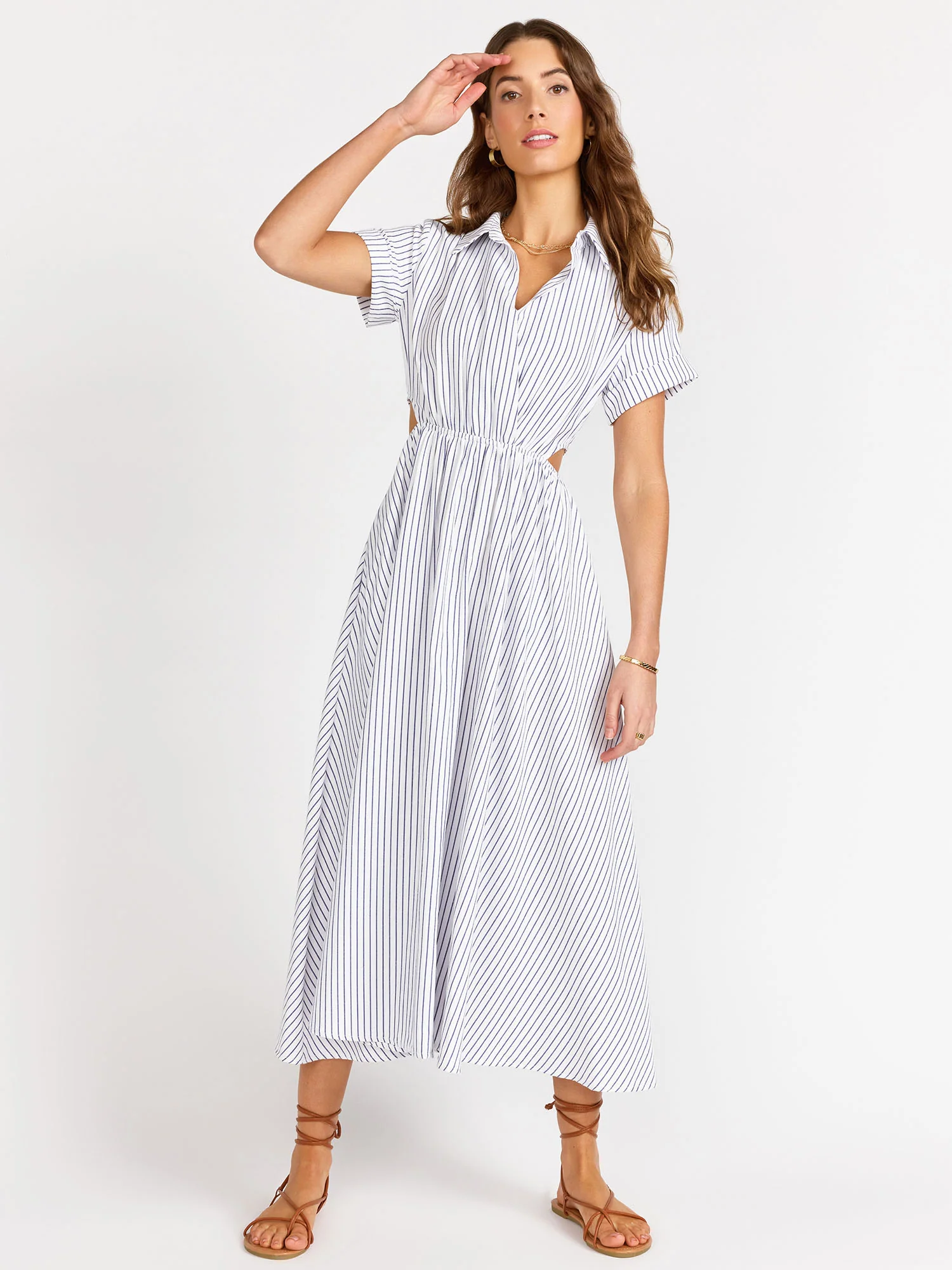 Textured Short-Sleeve Cutout Linen Dress - Aakaa - Image 2