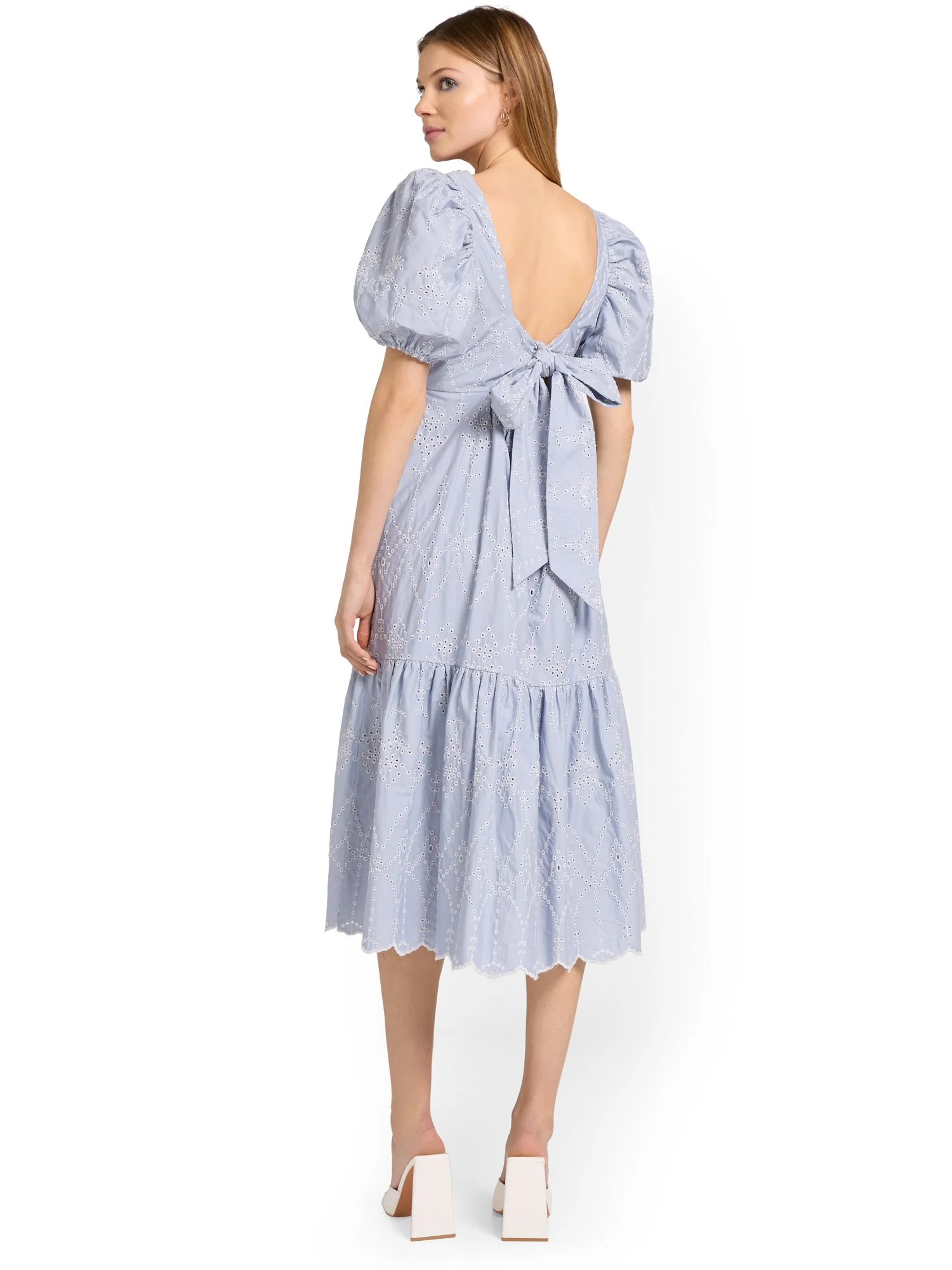See And Be Seen Tie-Back Puff-Sleeve Eyelet Midi Dress - Brands We Love - Image 3