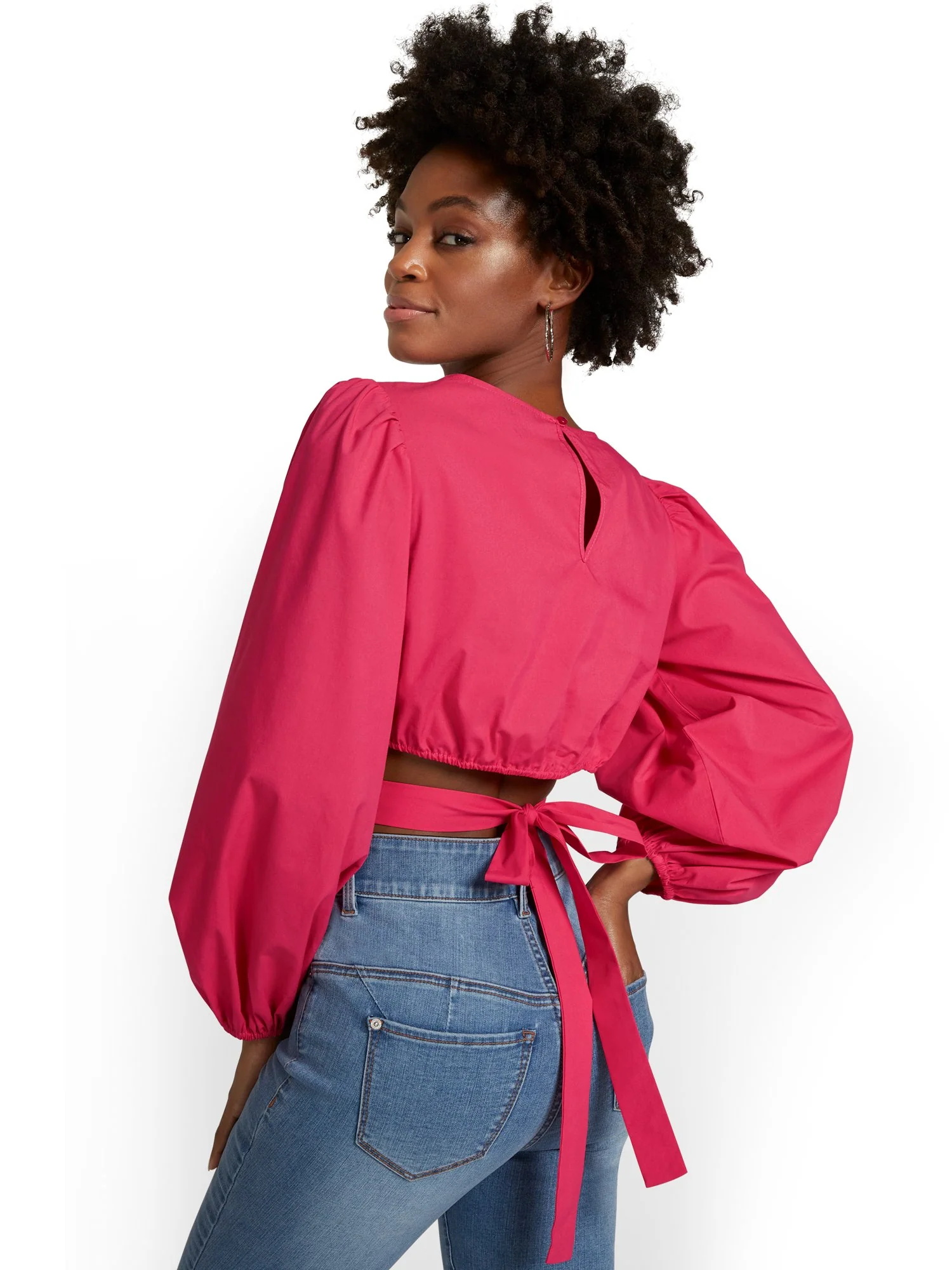 Tie-Back Puff-Sleeve Poplin Crop Top - Image 9