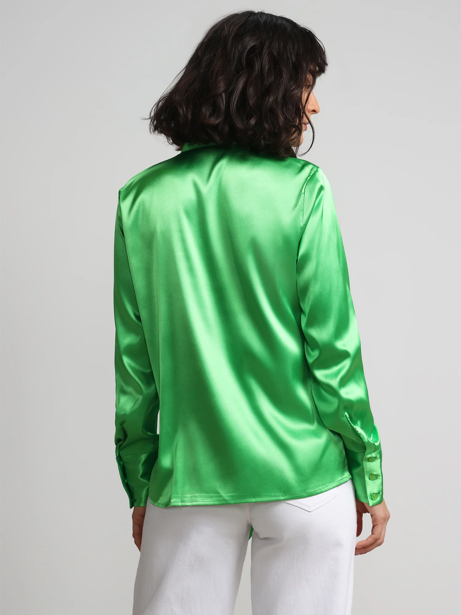 Tie-Front Cut-Out Satin Effect Blouse - Image 3